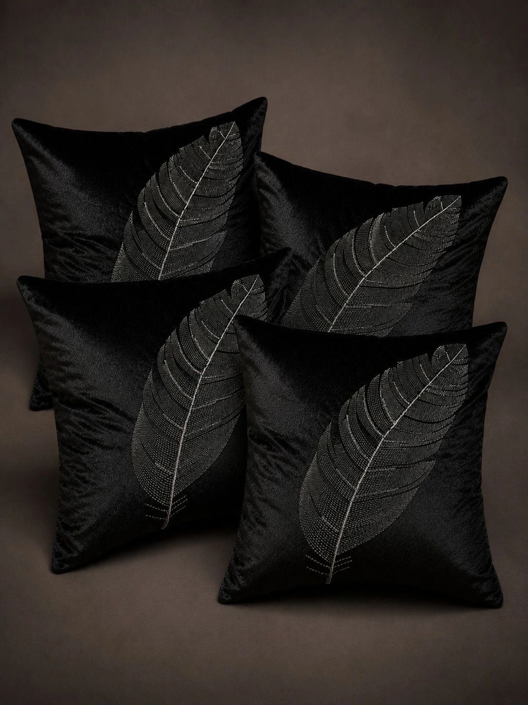 VORNEXA Black Set of 4 Velvet Square Cushion Covers-image-32