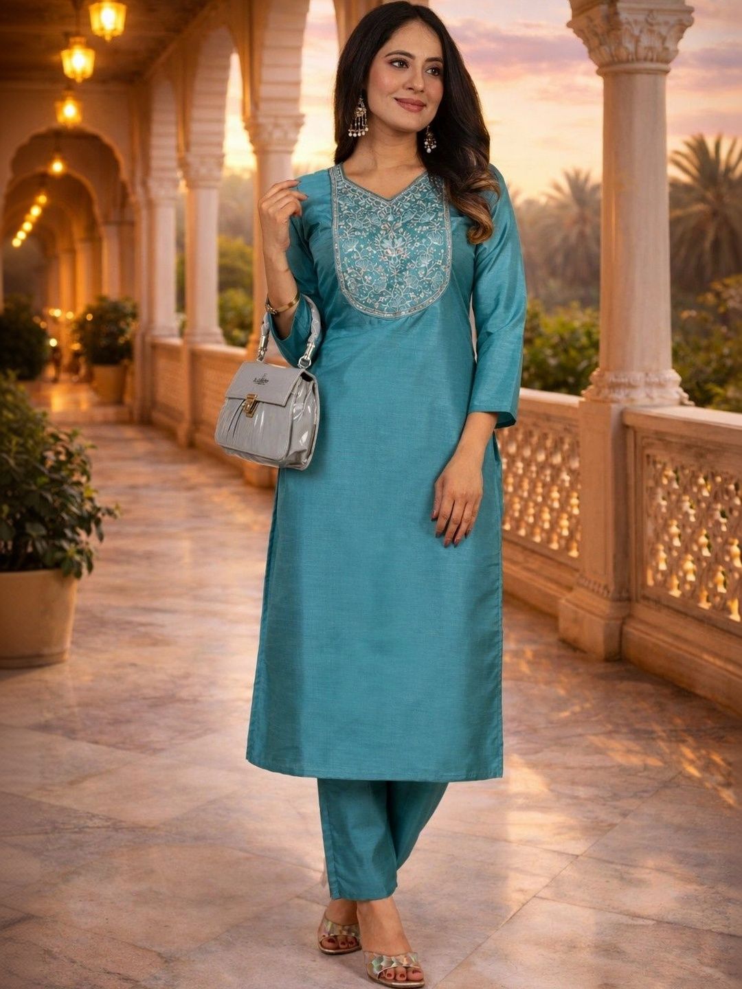 Sangria Embroidered Tunic with Trousers-picture-12