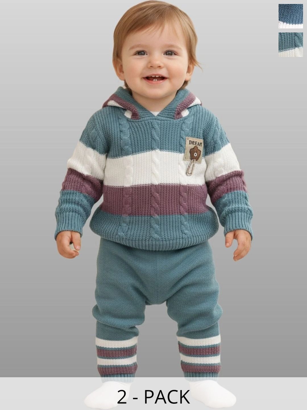MICROPOLO Unisex Kids Cable Knit Colourblocked Woollen Pullover with Applique Detail-picture-45