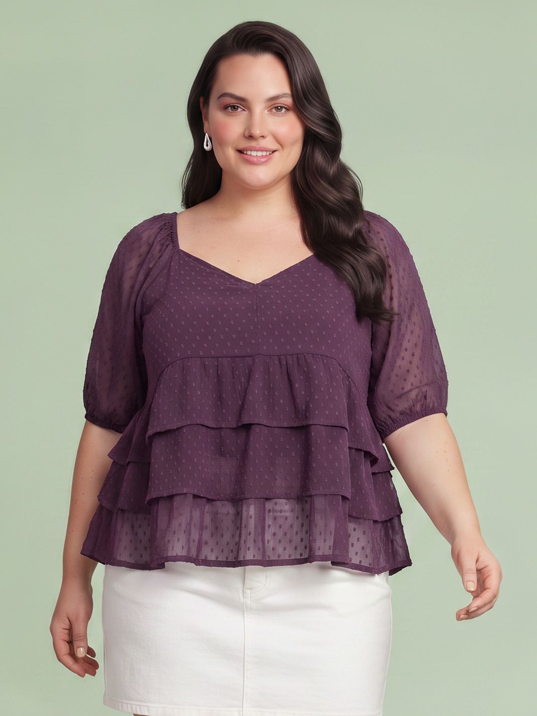 DressBerry Curve Plus Size Puff Sleeve Ruffled Peplum Top-picture-39