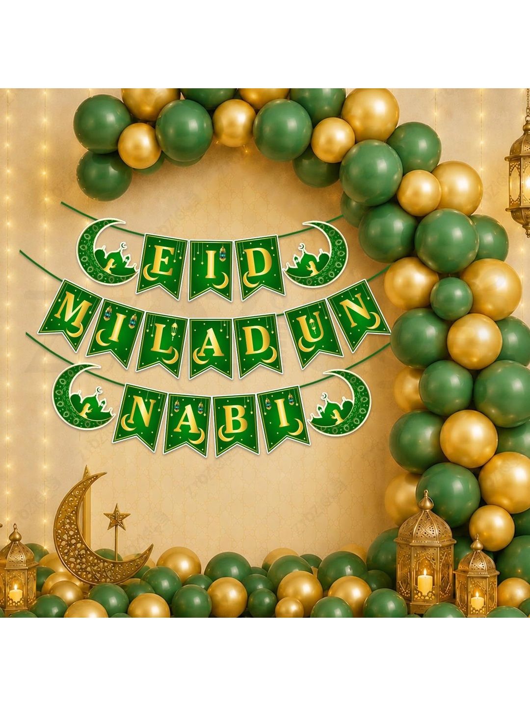ZYOZI 78-Pcs Green Glossy Reusable Festive Decor - Milad Un Nabi Decorations Kit-picture-0