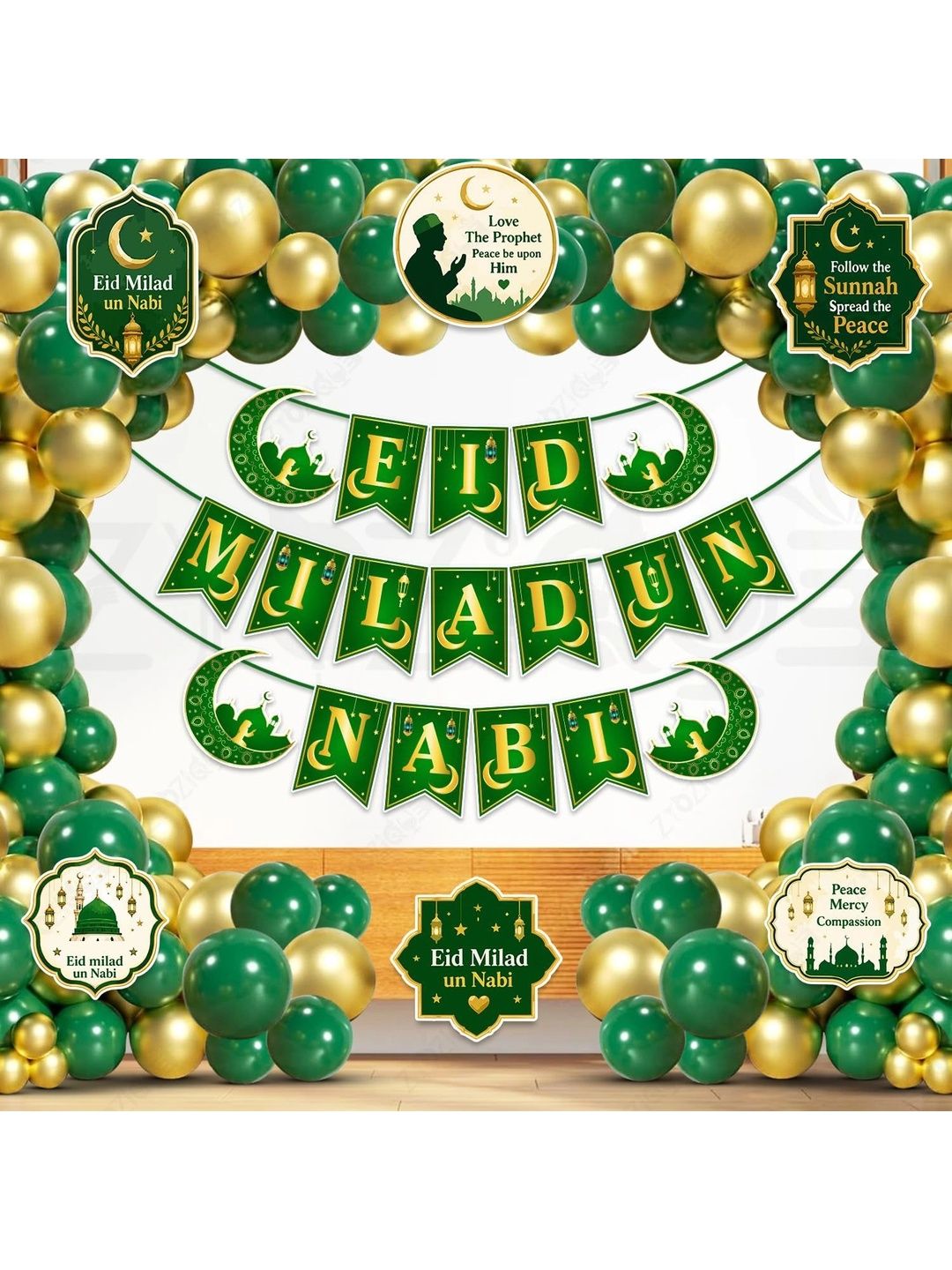 ZYOZI 84-Pcs Green Glossy Reusable Festive Decor - Milad Un Nabi Decorations Kit-picture-25