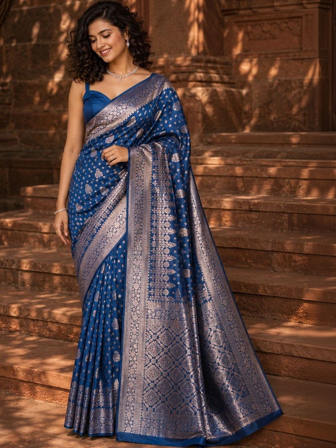 NIWAA Paisley Zari Silk Blend Designer Banarasi Saree-picture-24