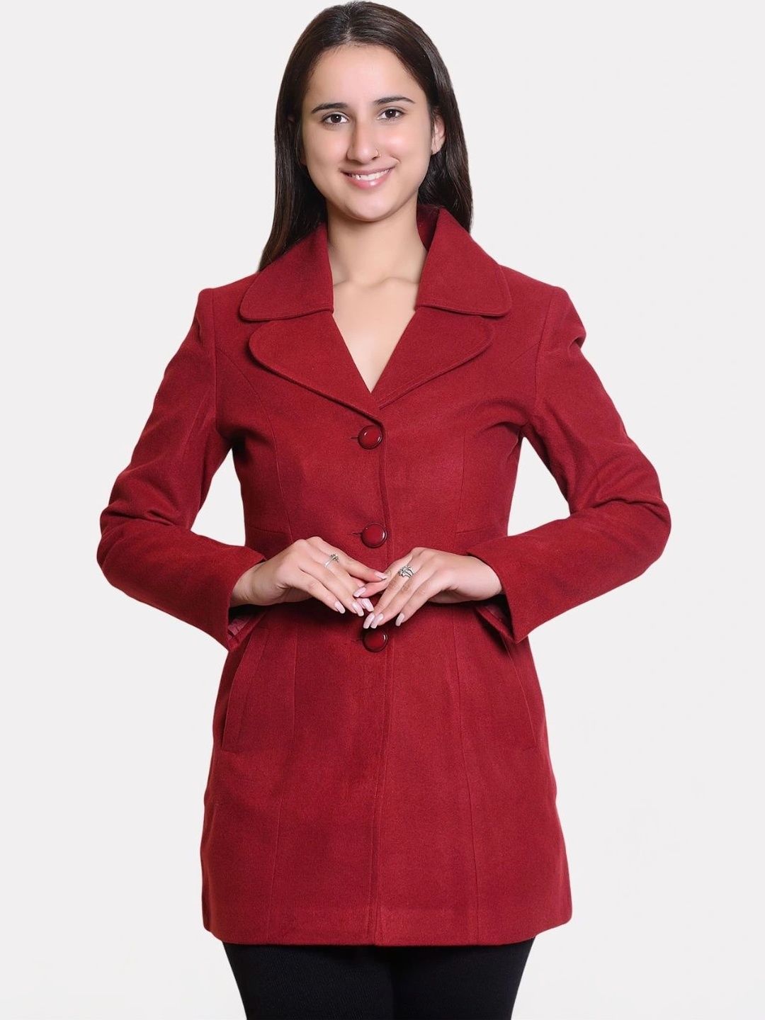 TROO BLUE Single Breasted Spread Collar Overcoat-picture-11