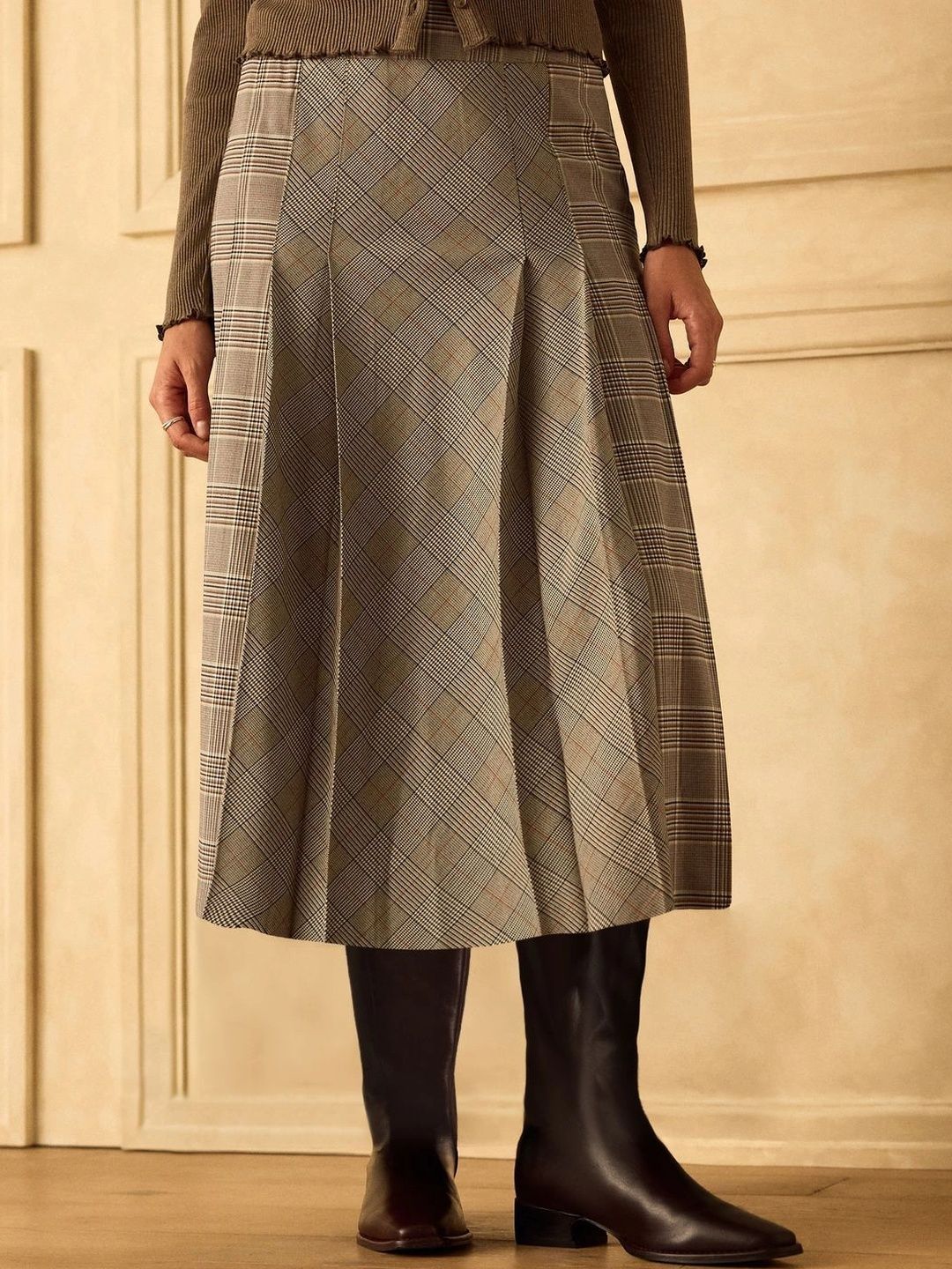 NEXT Women Checked Midi A-Line Skirt-picture-40
