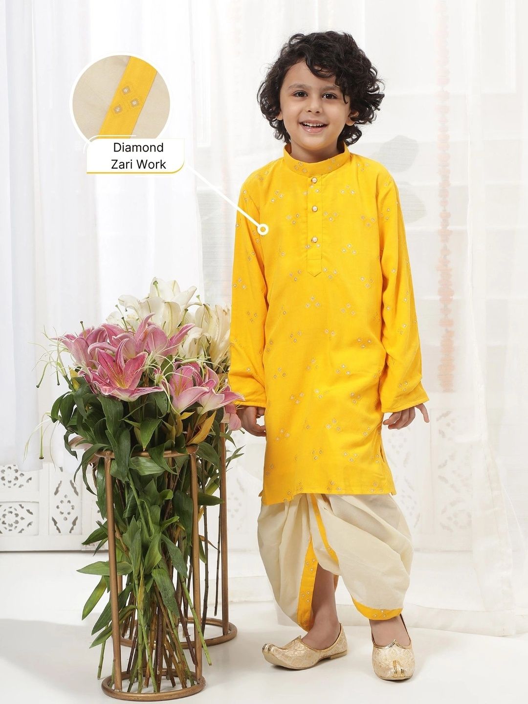 Little Bansi Boys Embroidered Regular Pure Cotton Kurta with Dhoti Pants-picture-29