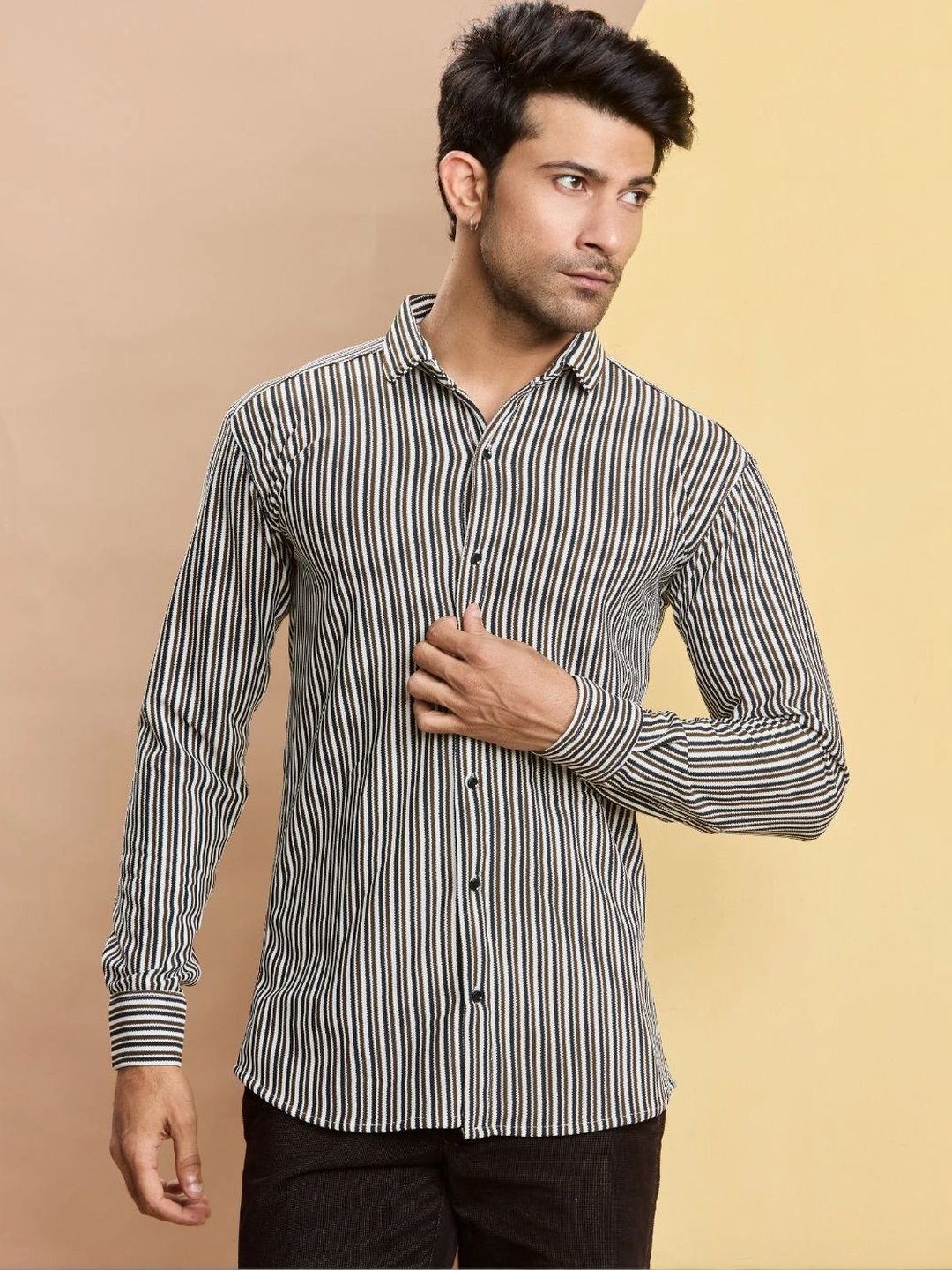 STONEBERG Men Slim Fit Striped Casual Shirt-picture-19