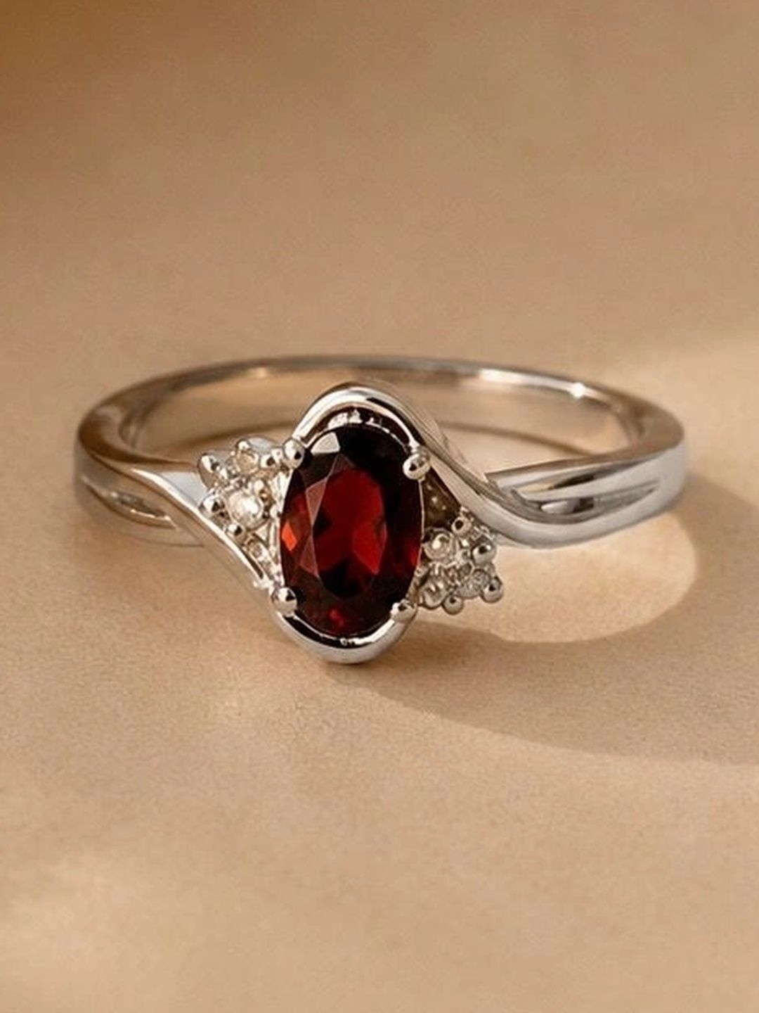 Anushka Jain Jewellery Women Sterling Silver Rhodium-Plated Garnet Finger Ring-picture-20