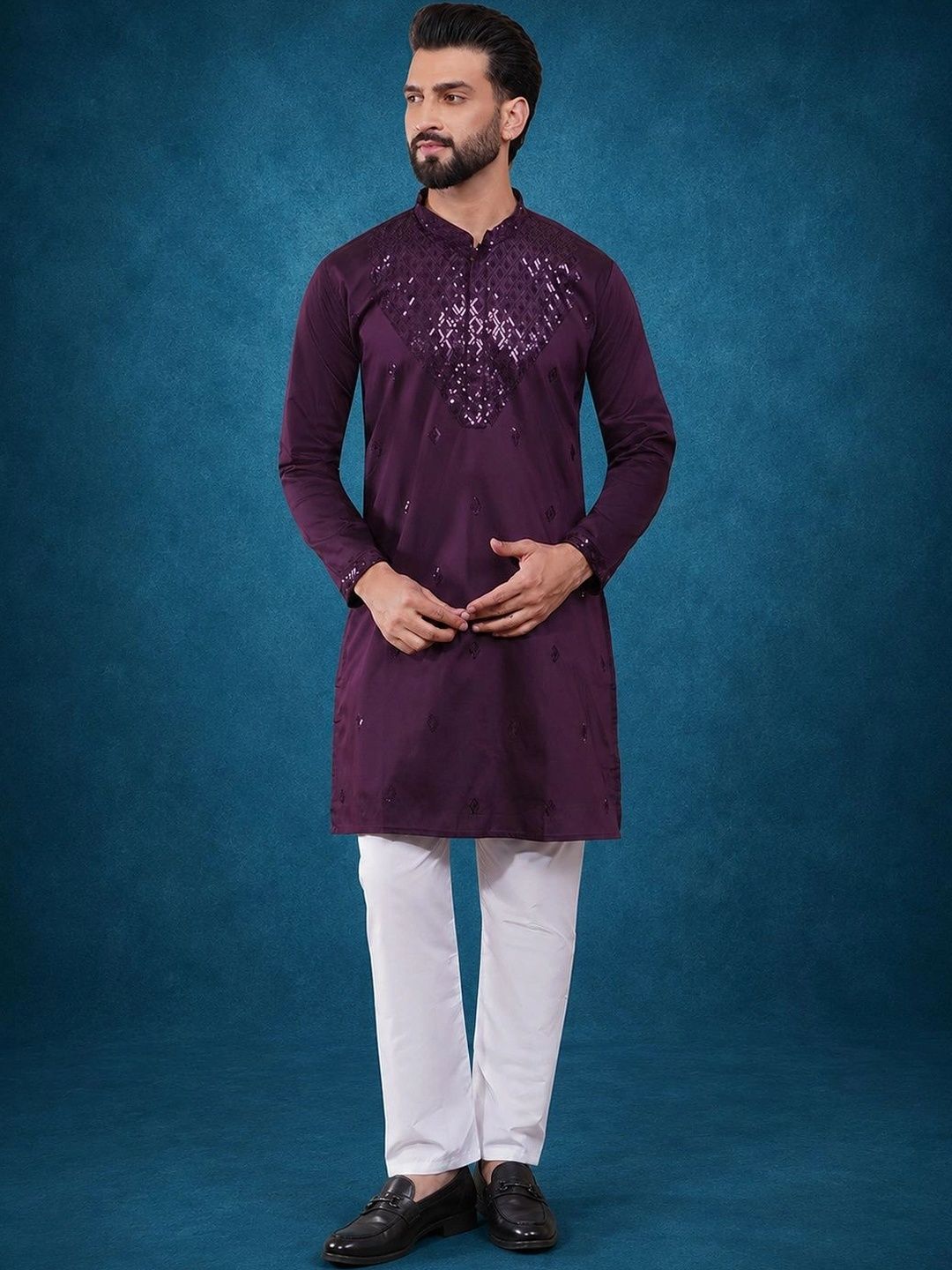HERE&NOW Men Embellished Sequinned Kurta-picture-40