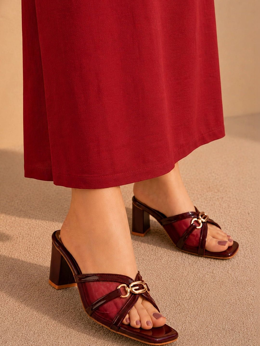 Luper Textured Party Block Mules with Buckles-picture-36