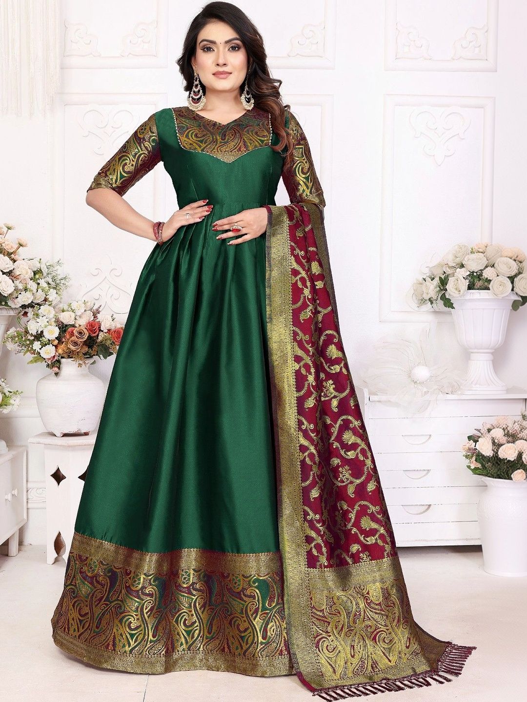 Kinjhit Fashion Patterned Ethnic Gown Dress With Dupatta-image-15