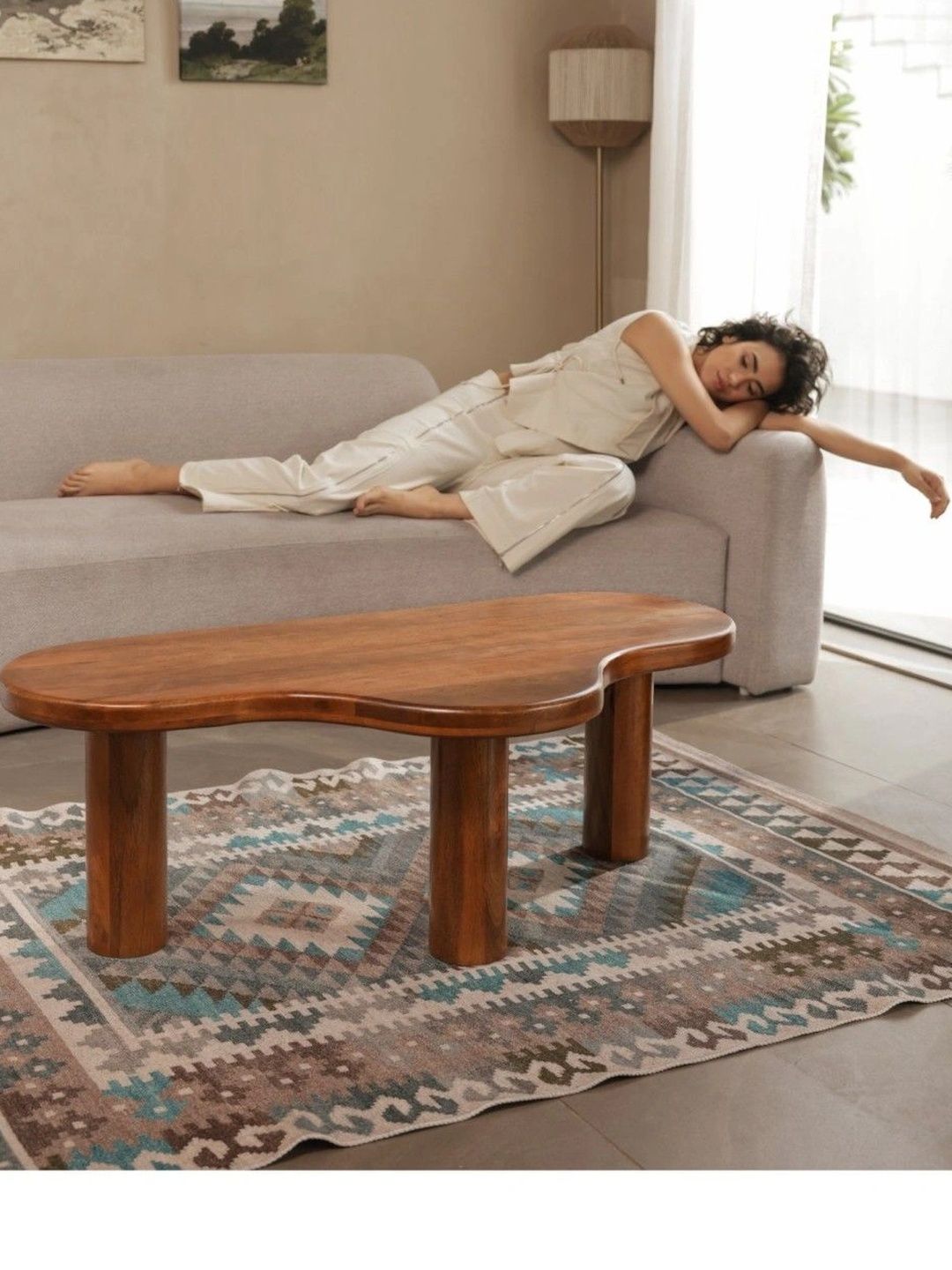 THEGASBH Brown Natural Stone Abstract Shaped Coffee Table-image-4