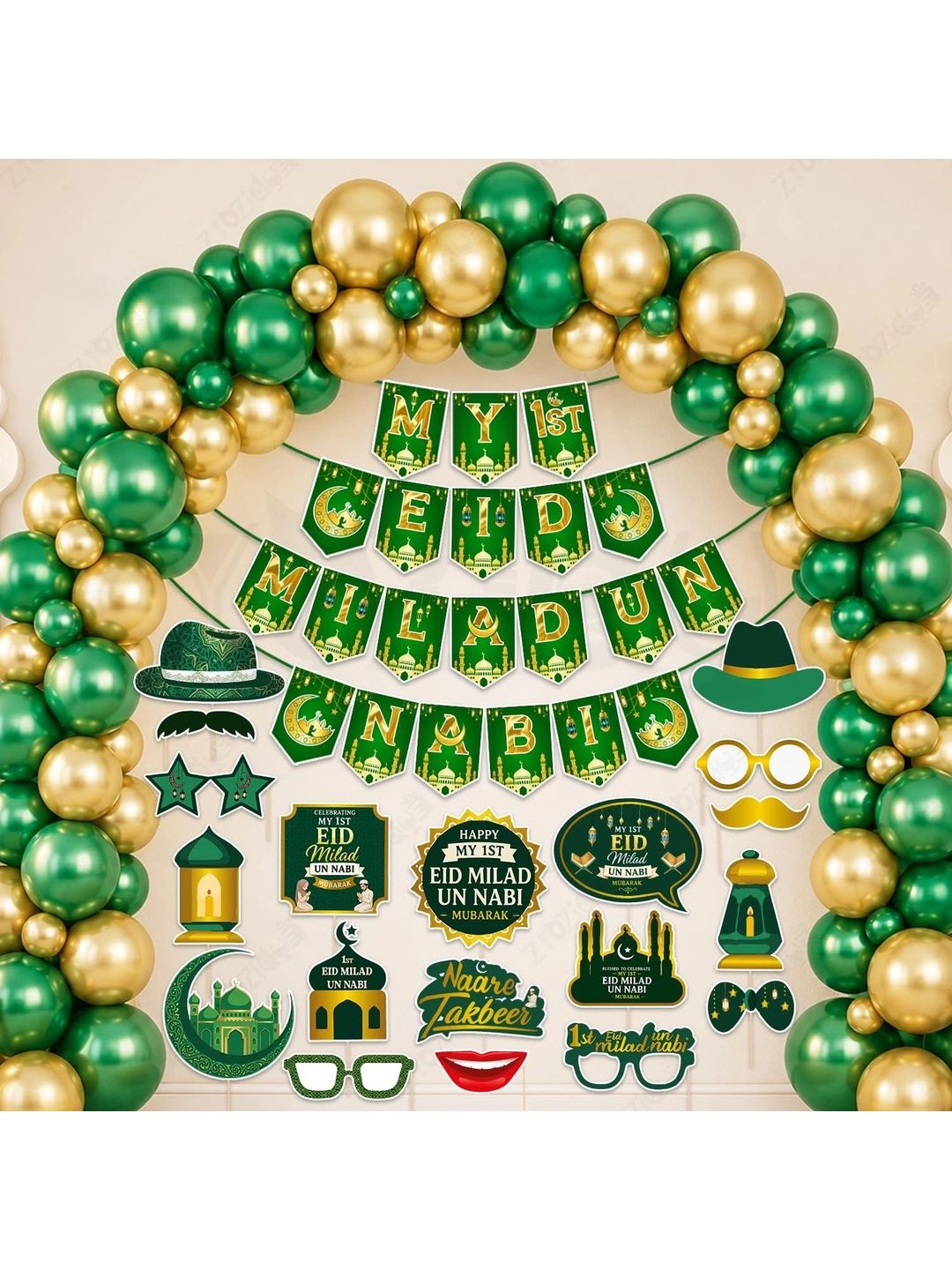 ZYOZI 72-Pcs Green Glossy Reusable Festive Decor - Milad Un Nabi Decorations Kit-picture-11