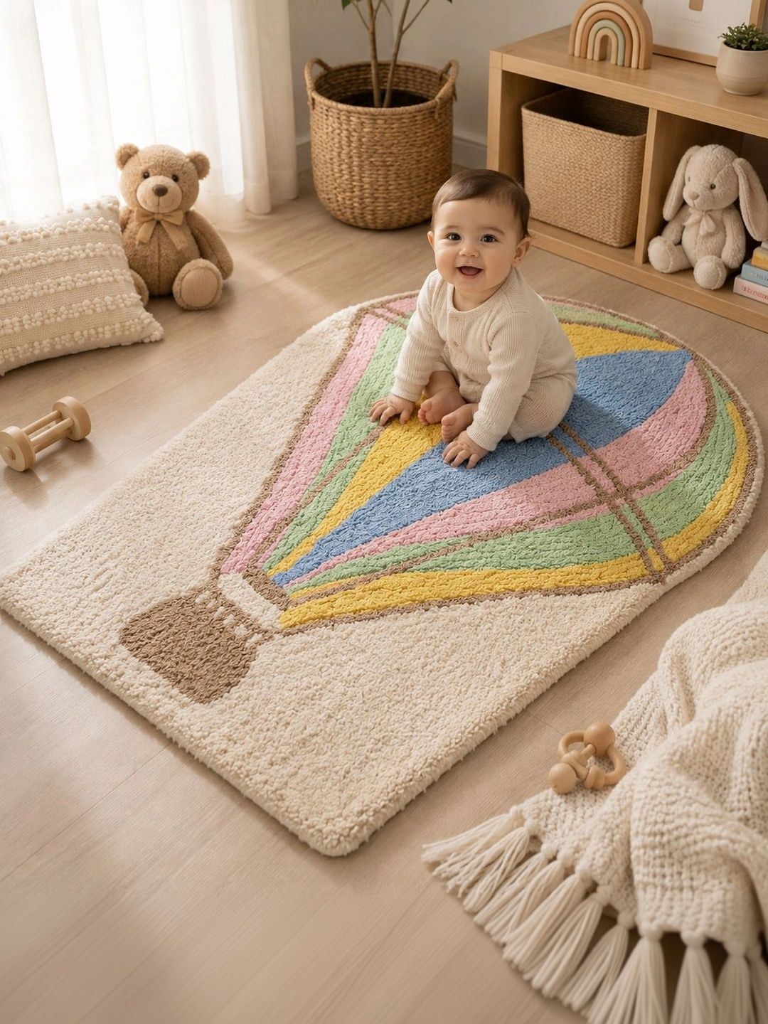 THE BABY TRUNK Kids Beige & Pink Balloon Design Pure Cotton Anti-Skid Play Mat-image-26