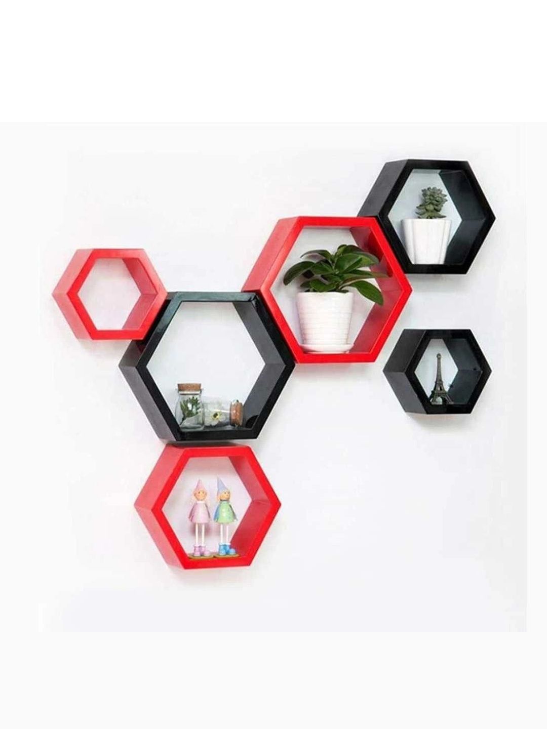 TFS TRADERS Red & Black MDF Wall Shelf with Keyholders-picture-44