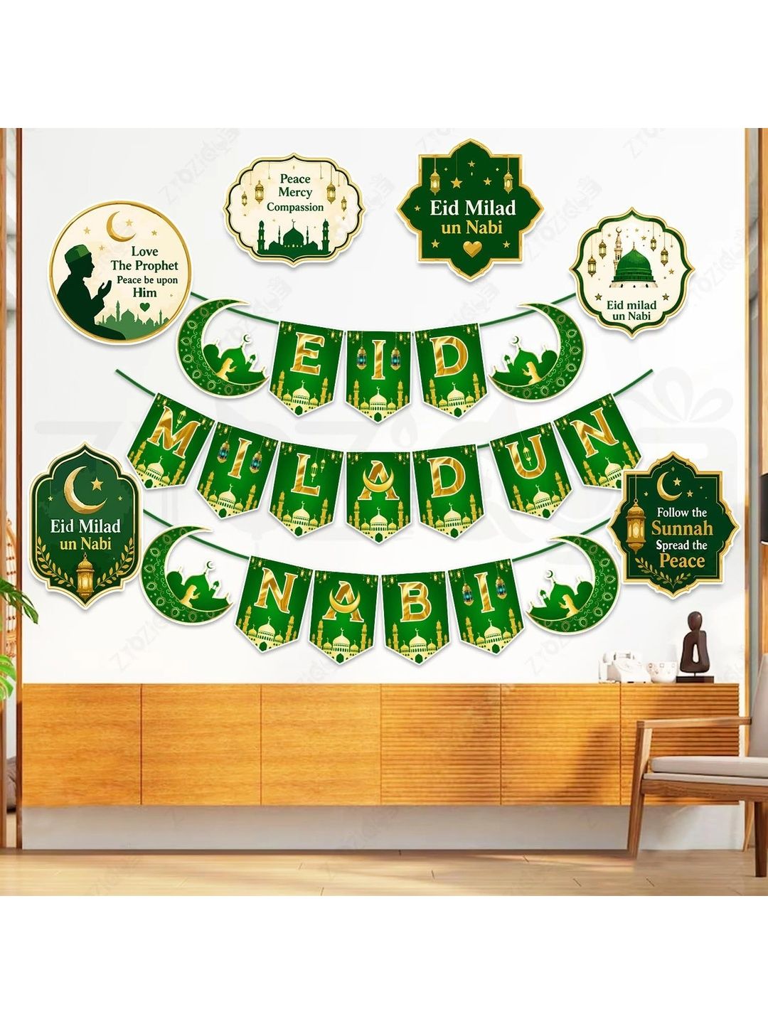 ZYOZI 90-Pcs Green Glossy Reusable Festive Decor - Milad Un Nabi Decorations Kit-picture-29