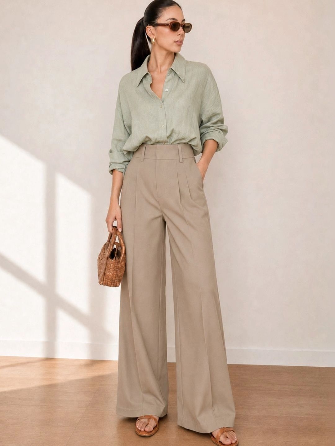 DELAN Women Tailored High-Rise Easy Wash Pleated Trousers-picture-8
