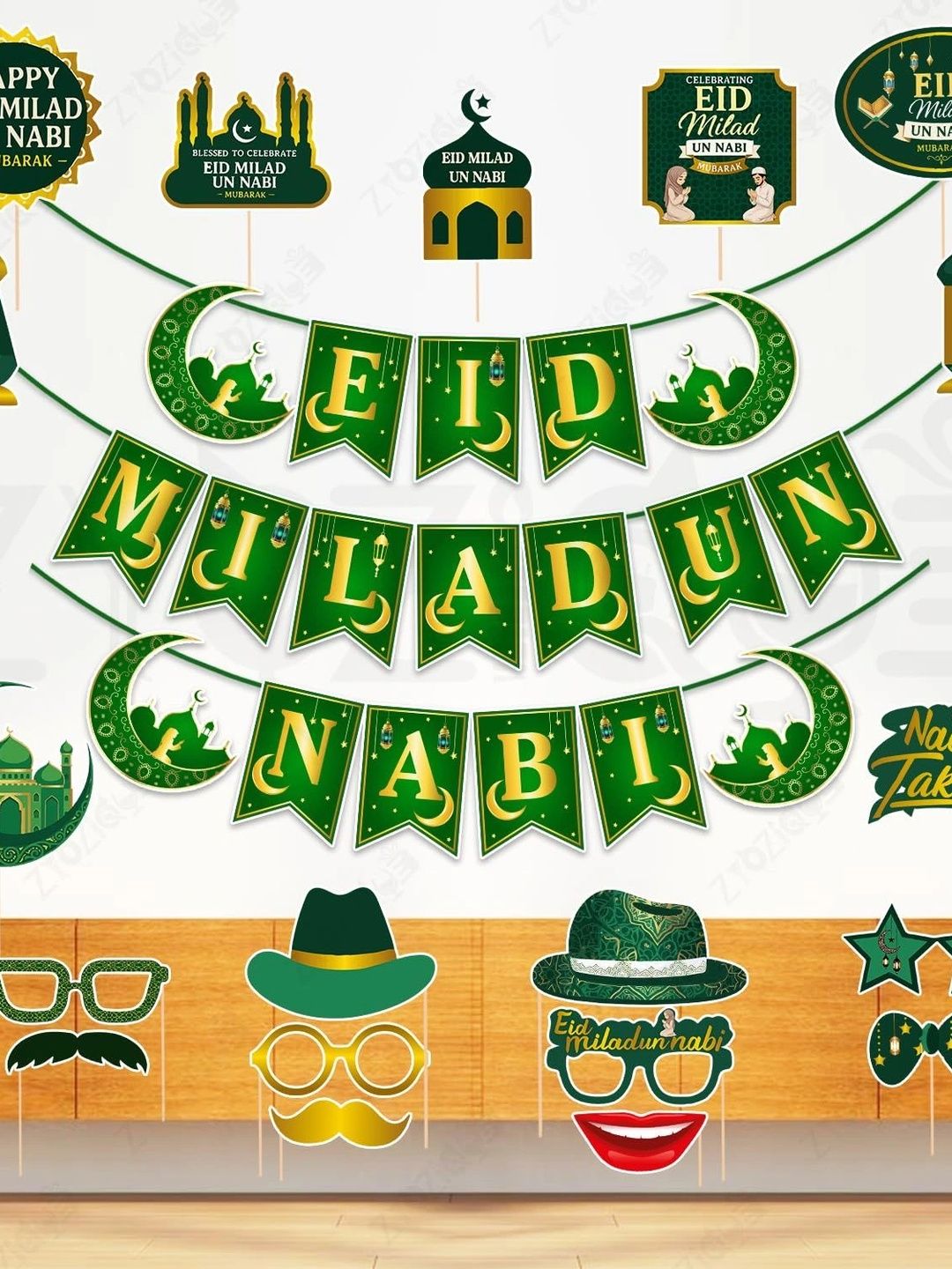 ZYOZI 20-Pcs Green Glossy Reusable Festive Decor - Milad Un Nabi Decorations Kit-picture-15