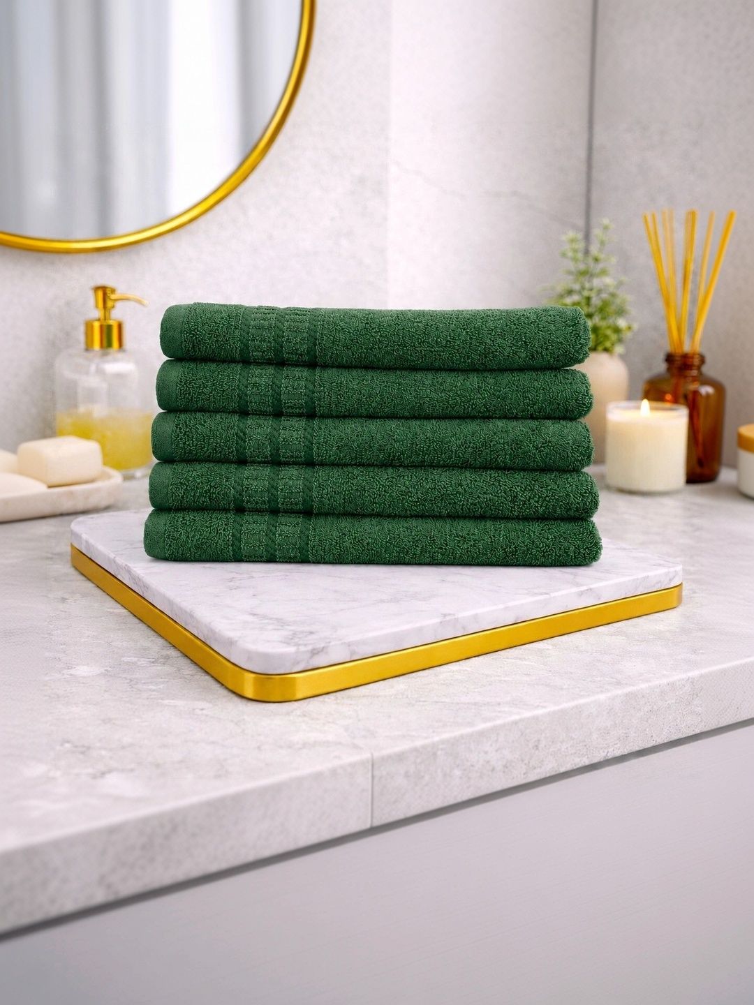 CasPure 5-Pcs Green Pure Cotton 600 GSM Hand Towels-image-22