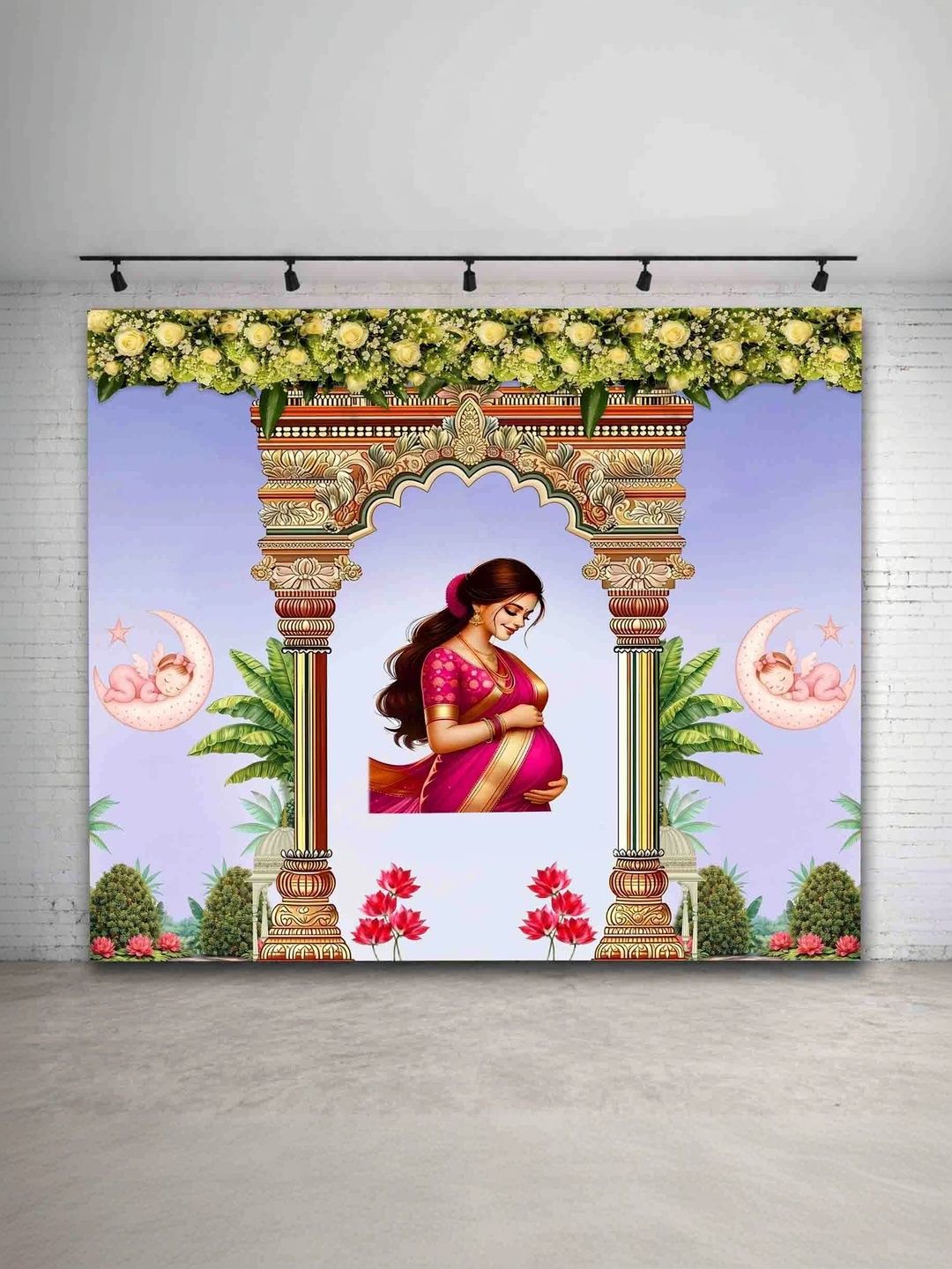 DHARA CREATION Pink & Brown Printed Festive Backdrop Decor-picture-44
