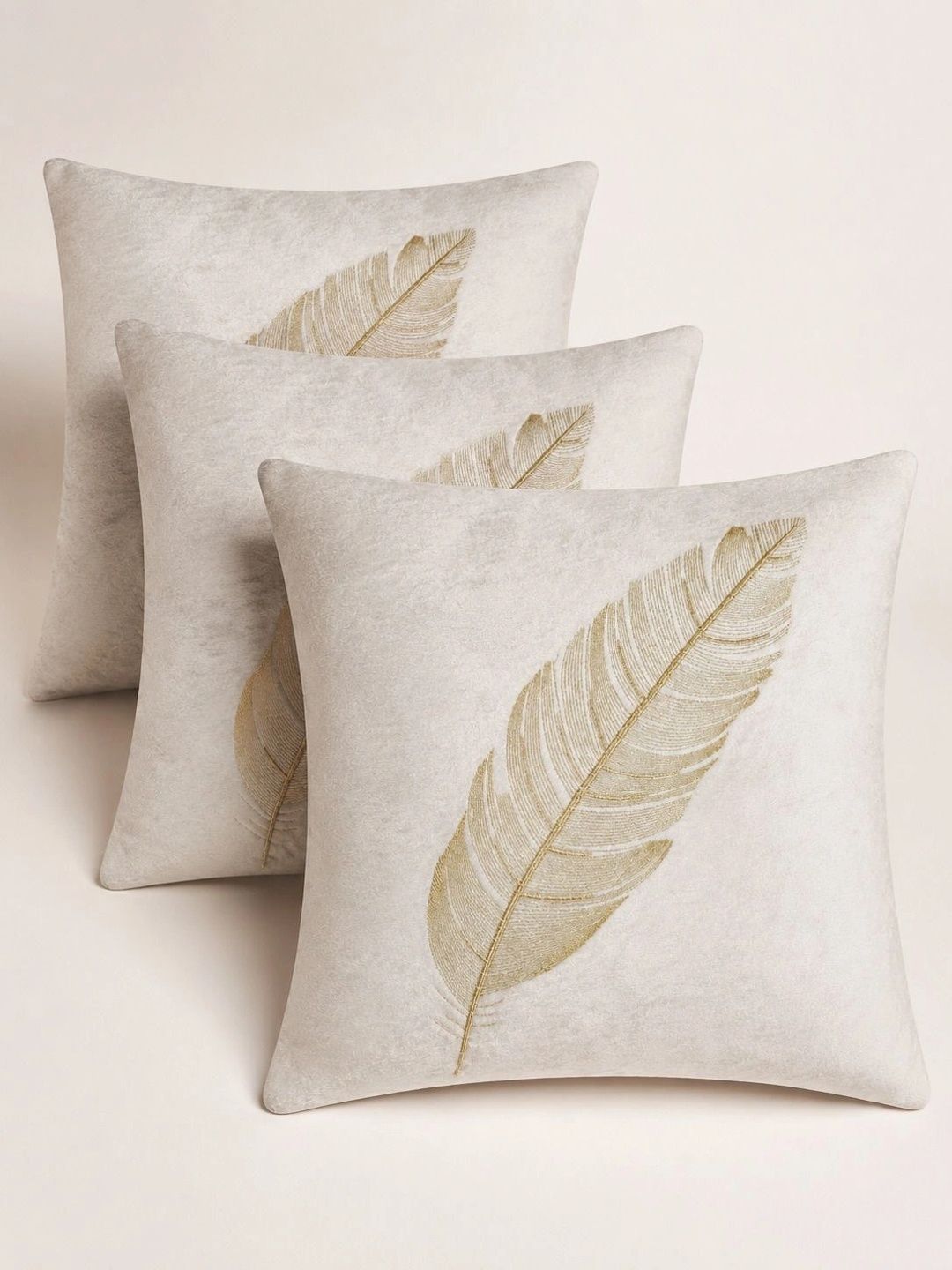 VORNEXA White Set of 3 Embroidered Velvet Square Cushion Covers-image-39