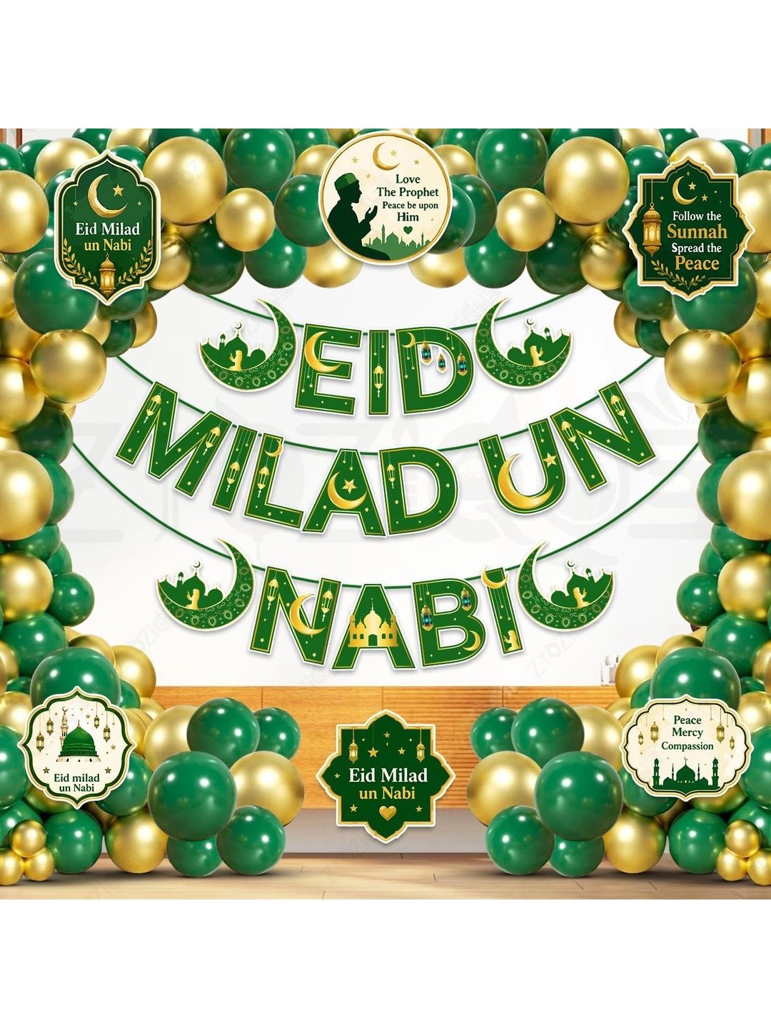 ZYOZI 84-Pcs Green Glossy Reusable Festive Decor - Milad Un Nabi Decorations Kit-picture-37