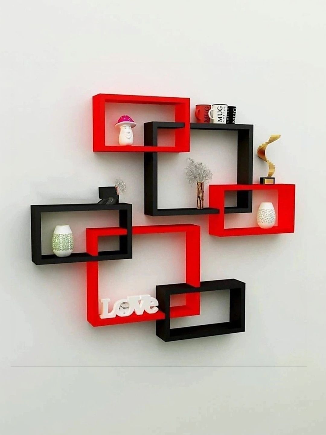 TFS TRADERS Red & Black MDF Wall Shelf with Keyholders-picture-17