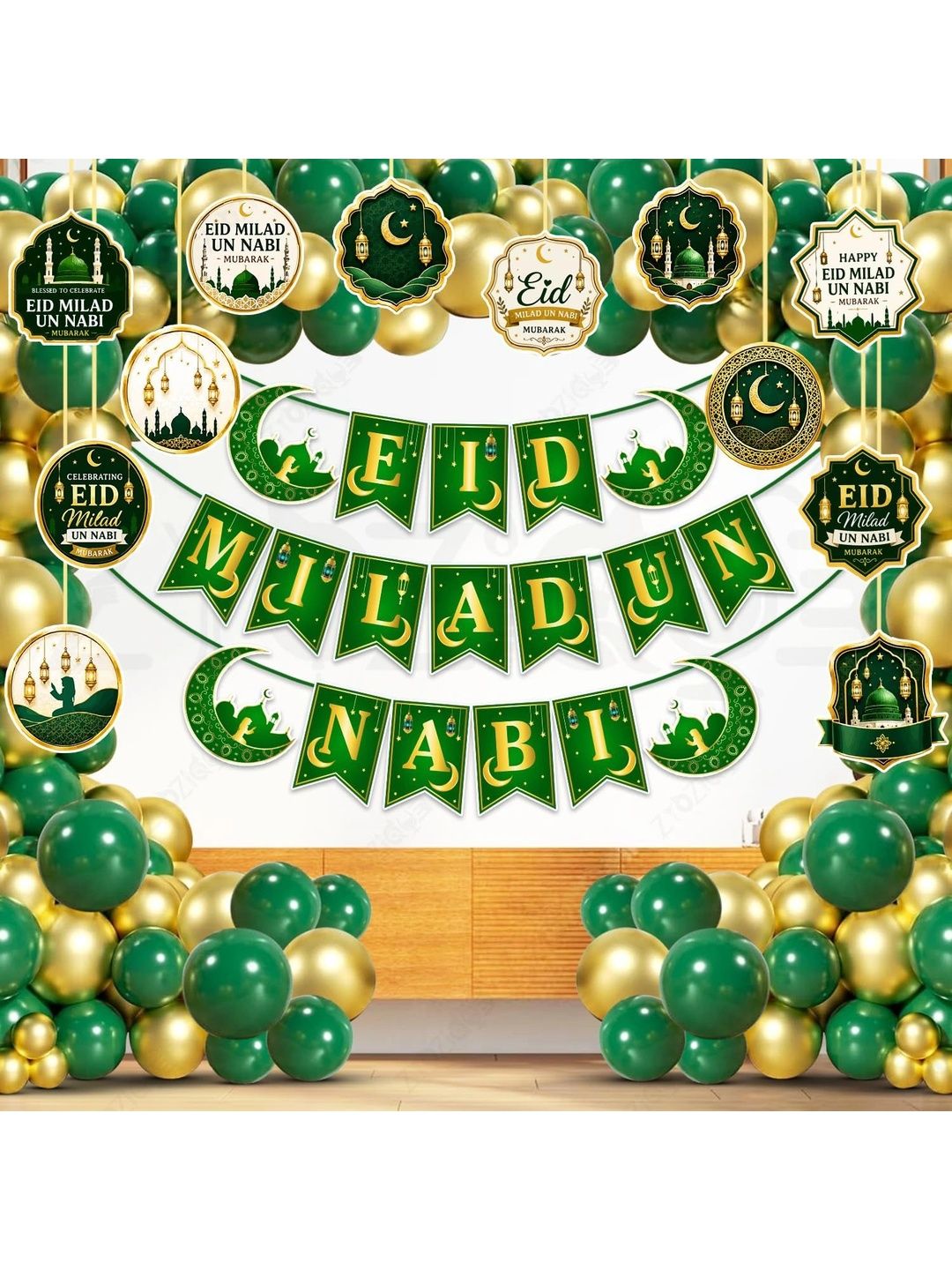 ZYOZI 90-Pcs Green Glossy Reusable Festive Decor - Milad Un Nabi Decorations Kit-picture-53
