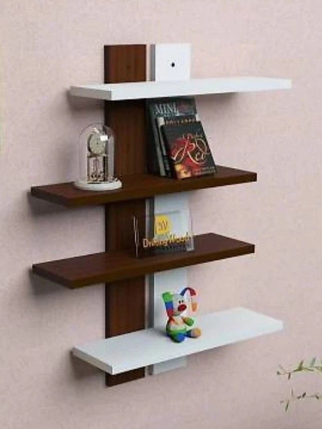 TFS TRADERS Brown & White MDF Wall Shelf with Keyholders-picture-35