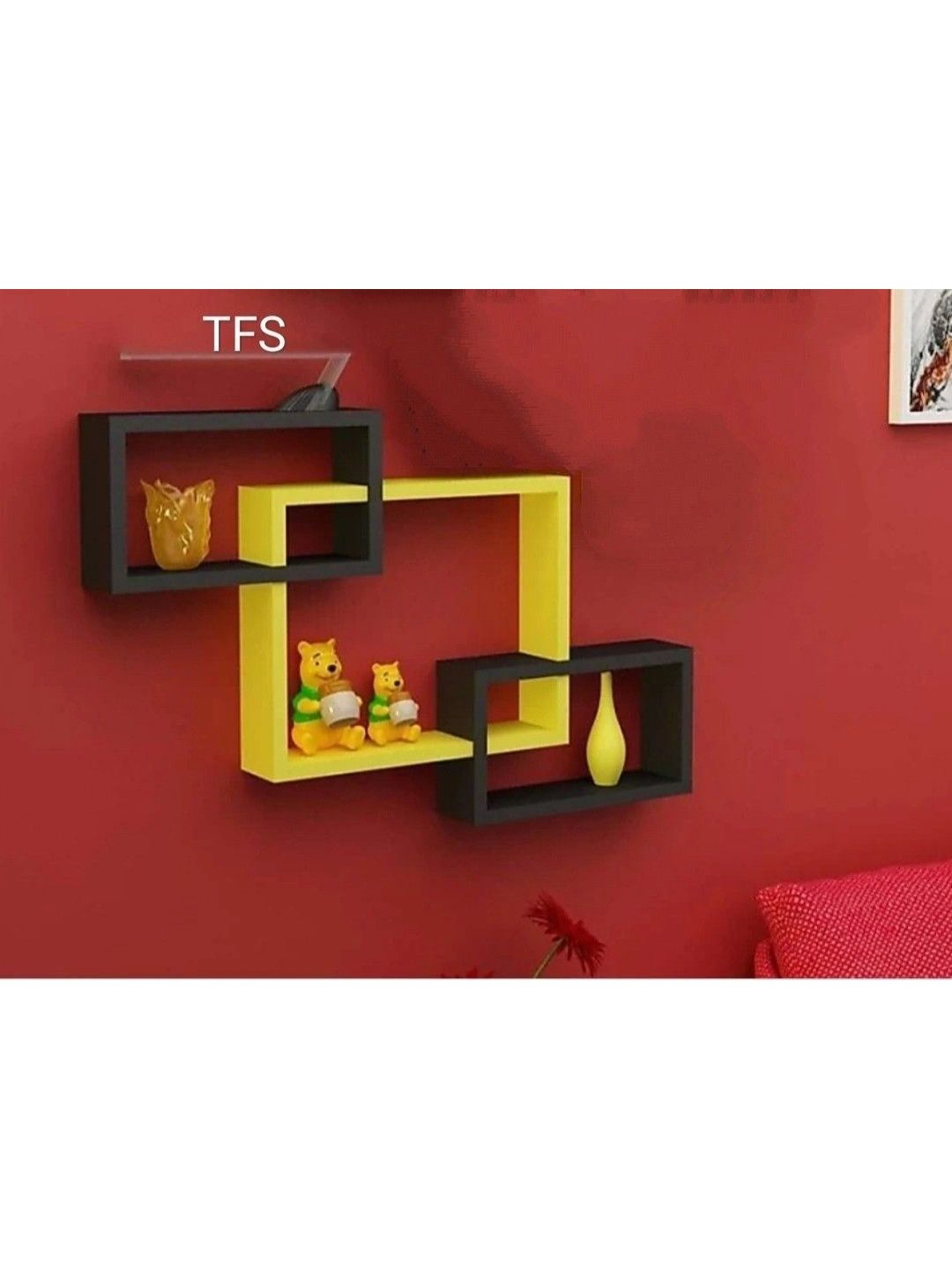 TFS TRADERS Yellow & Black MDF Wall Shelf with Keyholders-picture-50
