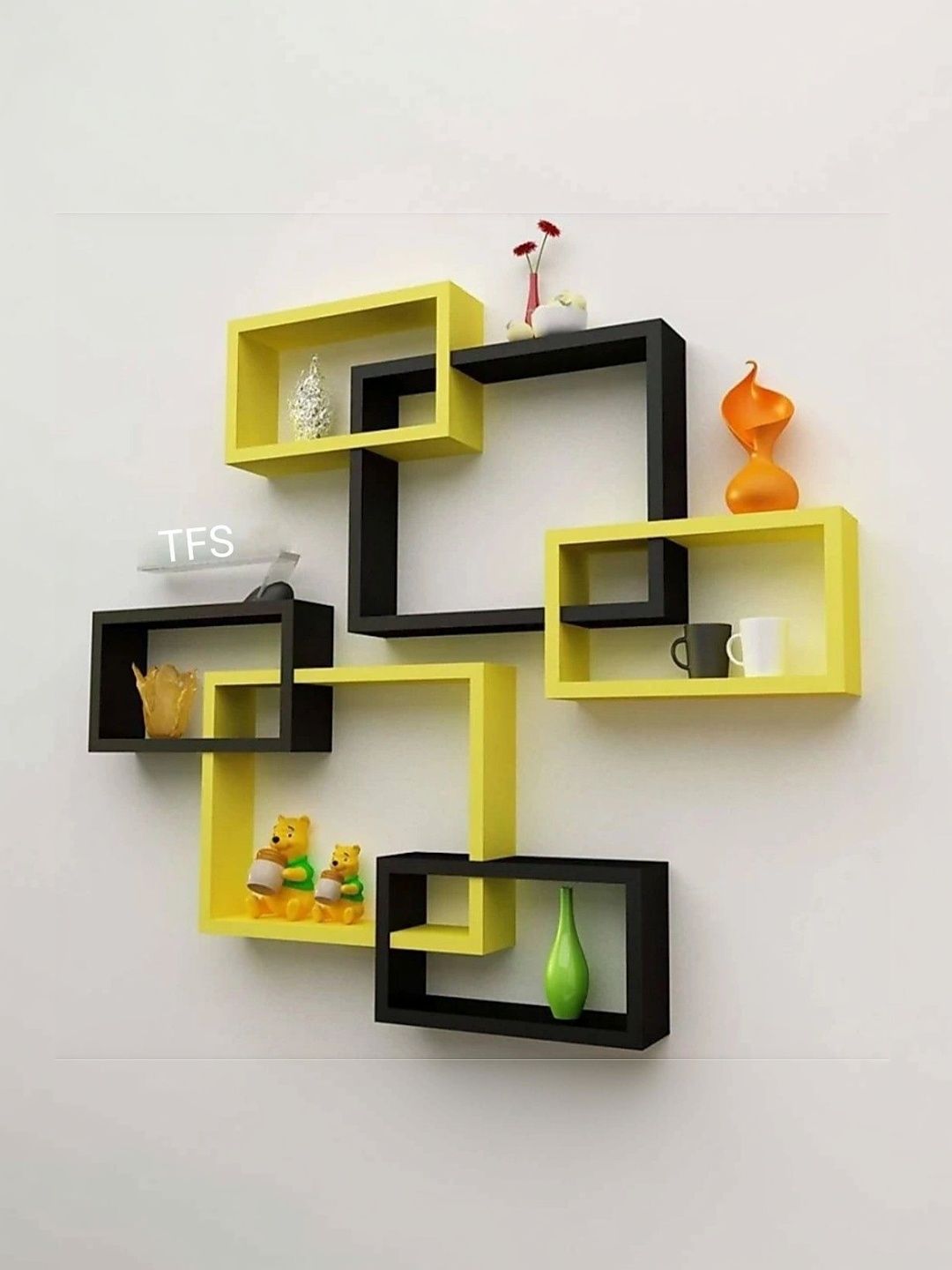 TFS TRADERS Yellow & Black MDF Wall Shelf with Keyholders-picture-38