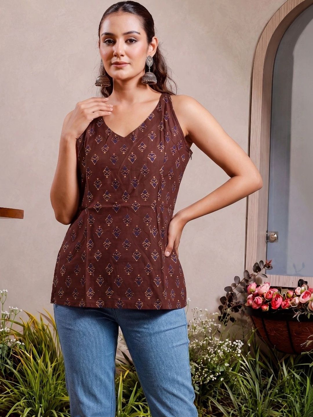 Anouk Ethnic Motifs Printed V-Neck Pure Cotton Handloom Kurti-picture-34