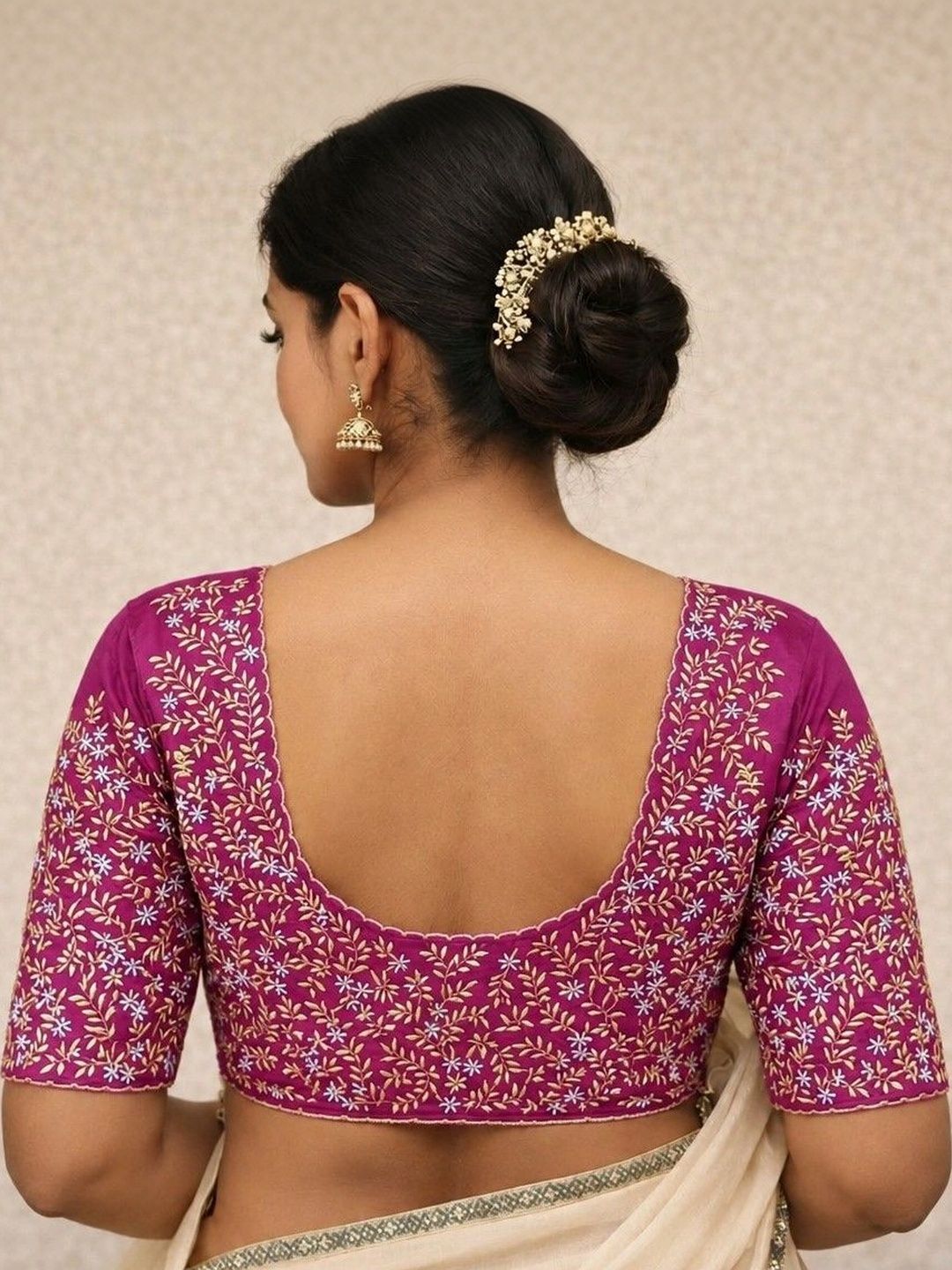 aai k Cotton Embroidered Thread Work Unstitched Saree Blouse-image-7
