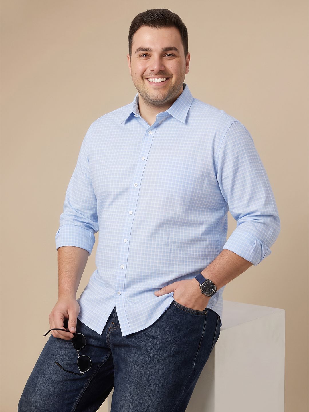 Sztori Plus Size Checked Casual Shirt-image-43