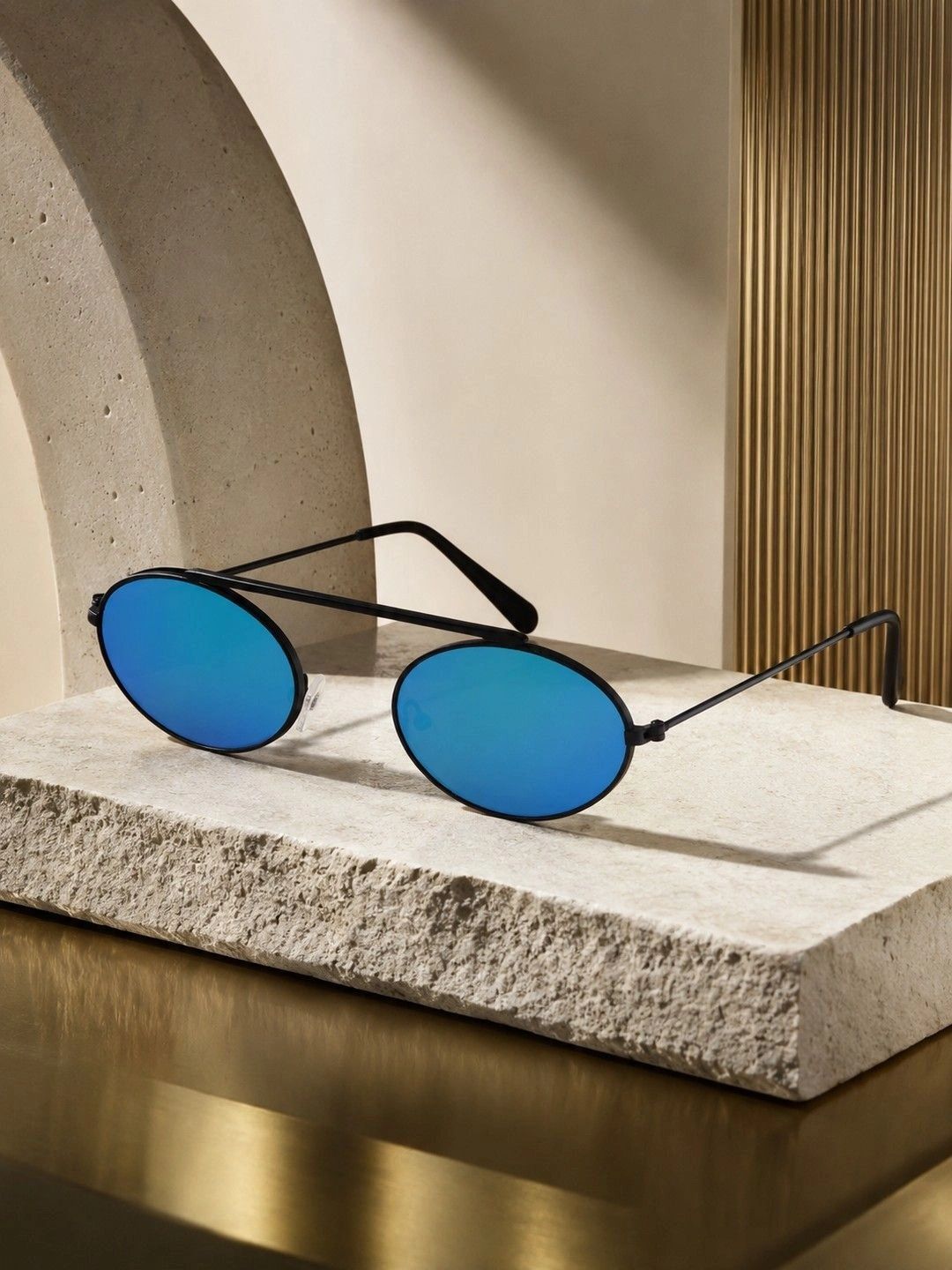 Moda Rapido Unisex Blue Lens & Black Oval Sunglasses with-image-47