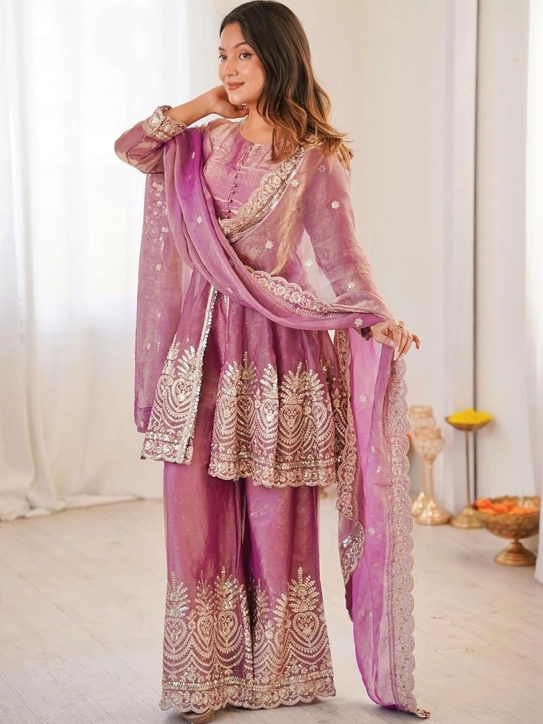Latim Fashion Women Ethnic Motifs Embroidered Empire Kurta with Sharara & With Dupatta-picture-27