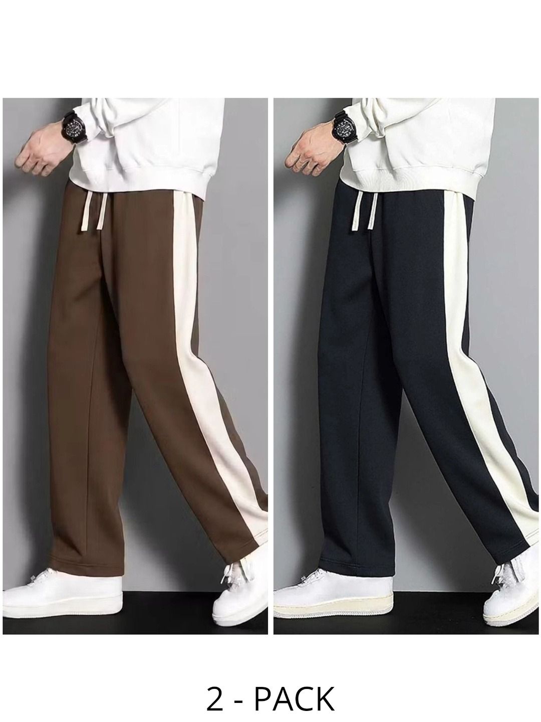FLYWIND Men Pack of 2 Regular Fit Colourblocked Training Track Pants-picture-36
