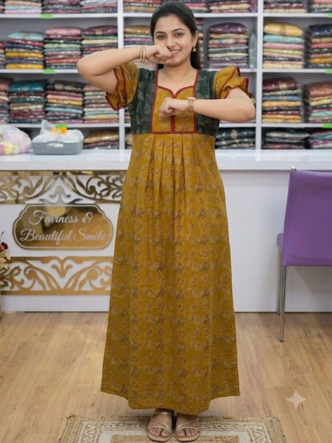 Silakaari Printed Maxi Nightdress-image-43