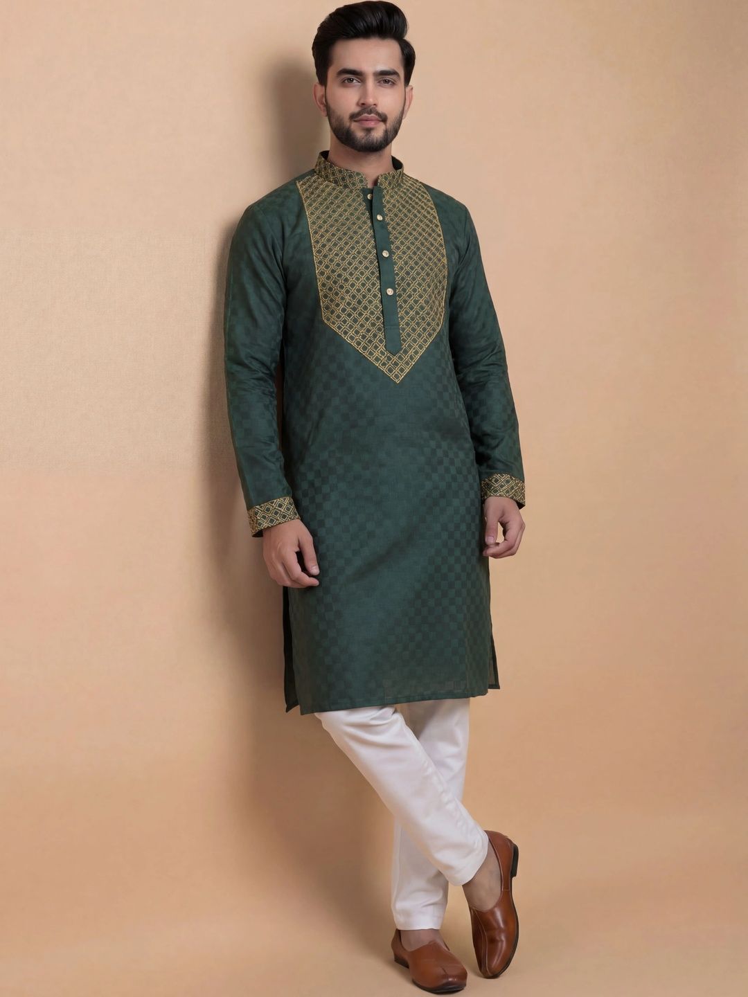 Tibra Collection Men Ethnic Motifs Embroidered Regular Thread Work Kurta with Pyjamas-picture-25