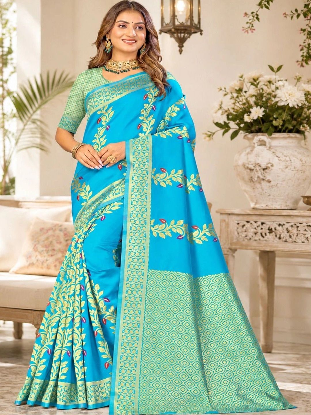 Dimaxi Vastra Floral Zari Silk Blend Kota Saree-picture-19