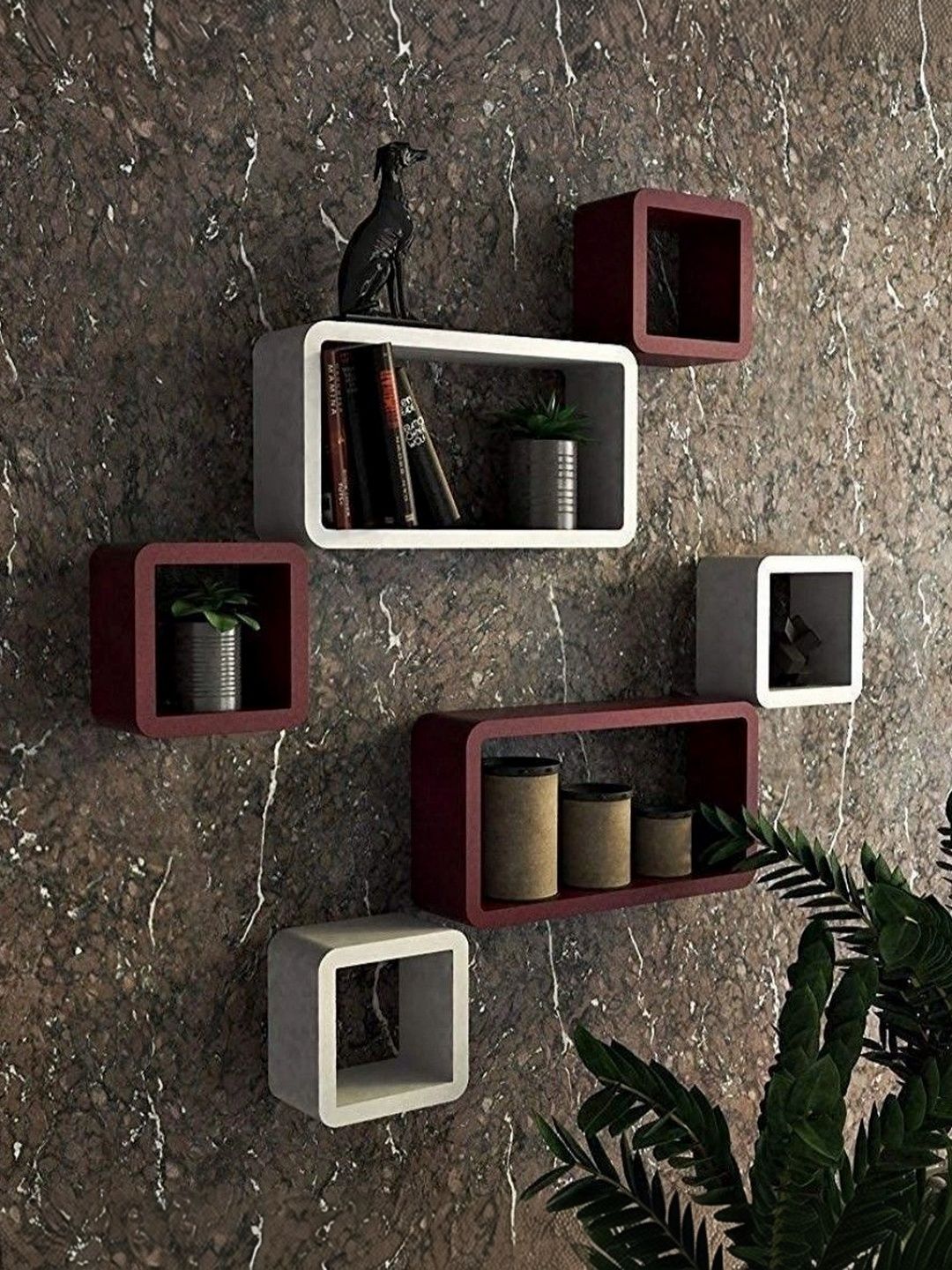 TFS TRADERS White & Red MDF Wall Shelf with Keyholders-picture-42