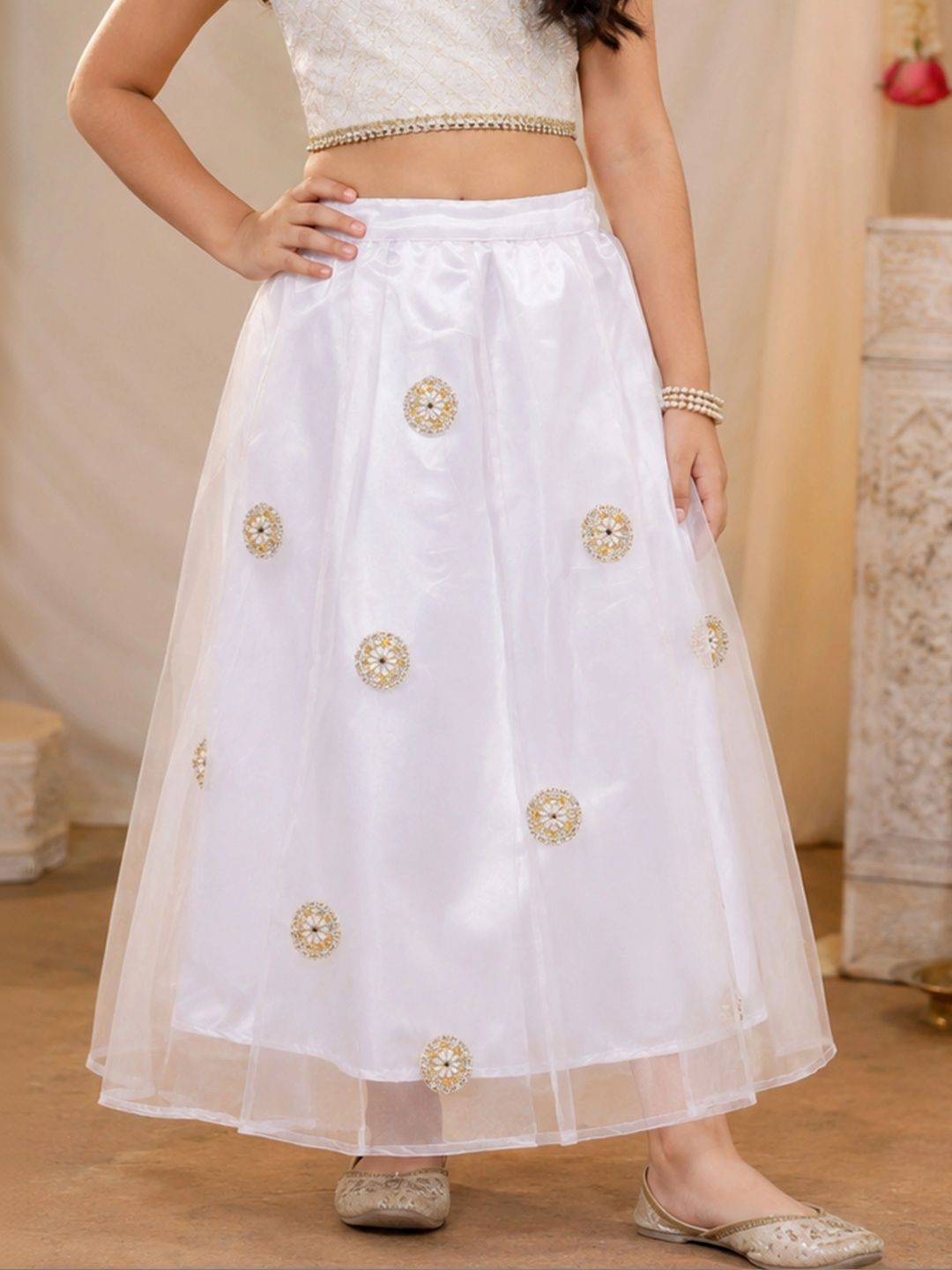KiddoPanti Girls Georgette Embellished Maxi Flared Skirt-picture-13
