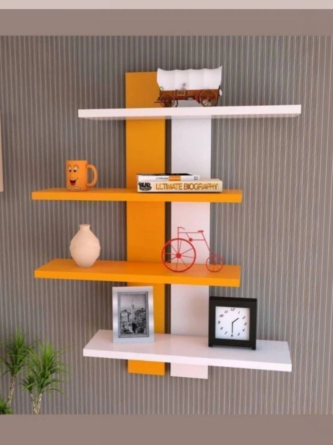 TFS TRADERS Orange & White MDF Wall Shelf with Keyholders-picture-20