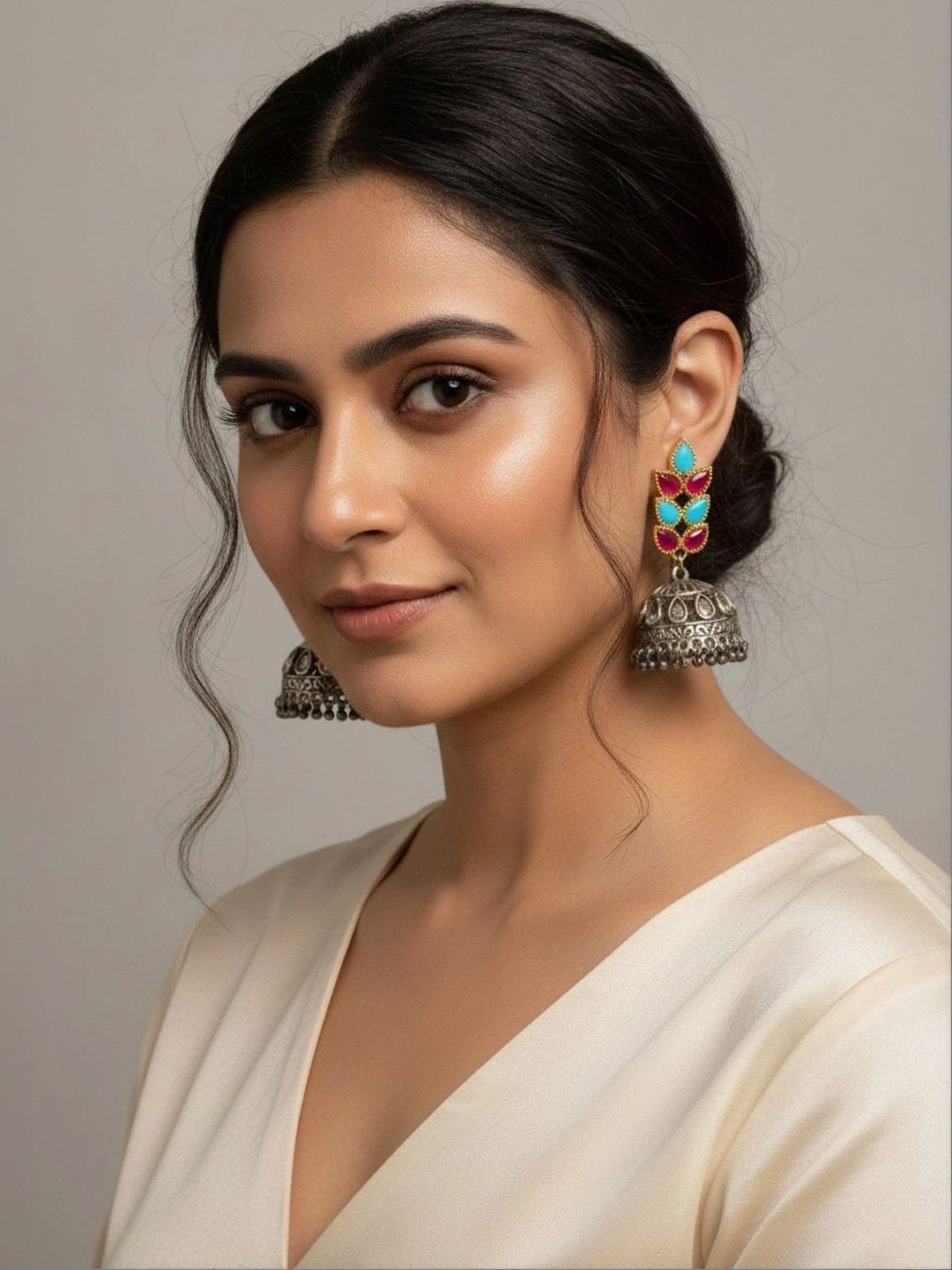 9ROCK Leaf Shaped Jhumkas Earrings-image-13