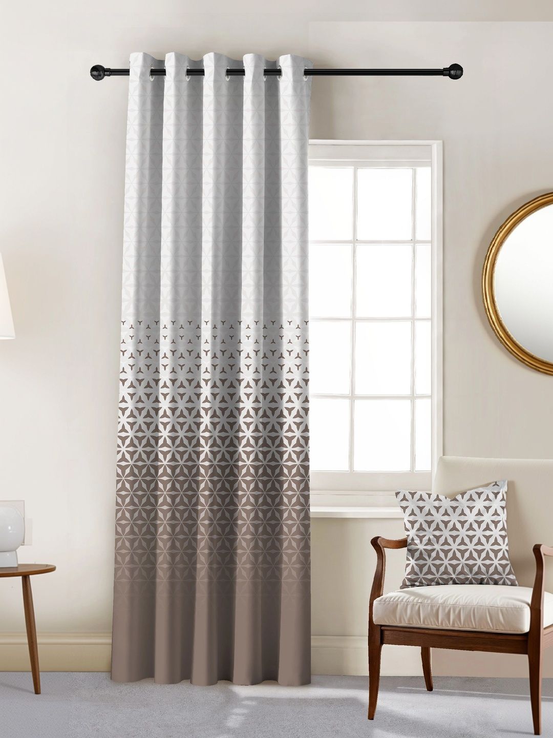 Nefertiti Home Taupe Geometric Room Darkening Long Door Curtain-picture-14