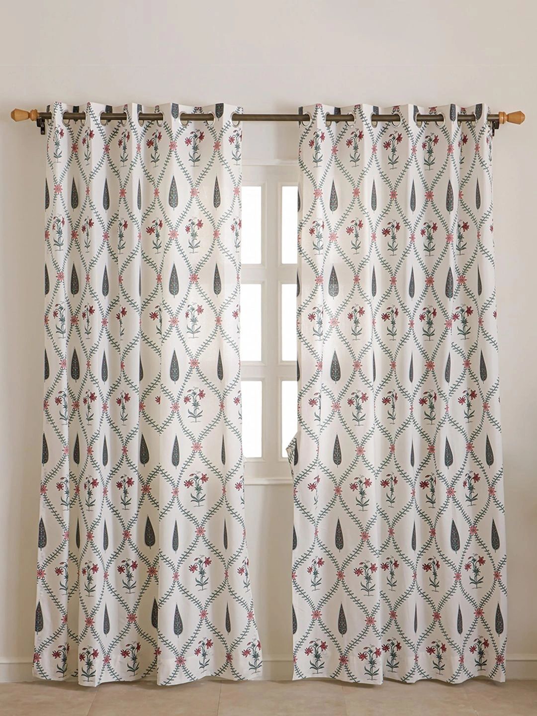 Myntra Elegant Homes Off White & Multicoloured Set of 2 Floral Sheer Door Curtain-picture-58