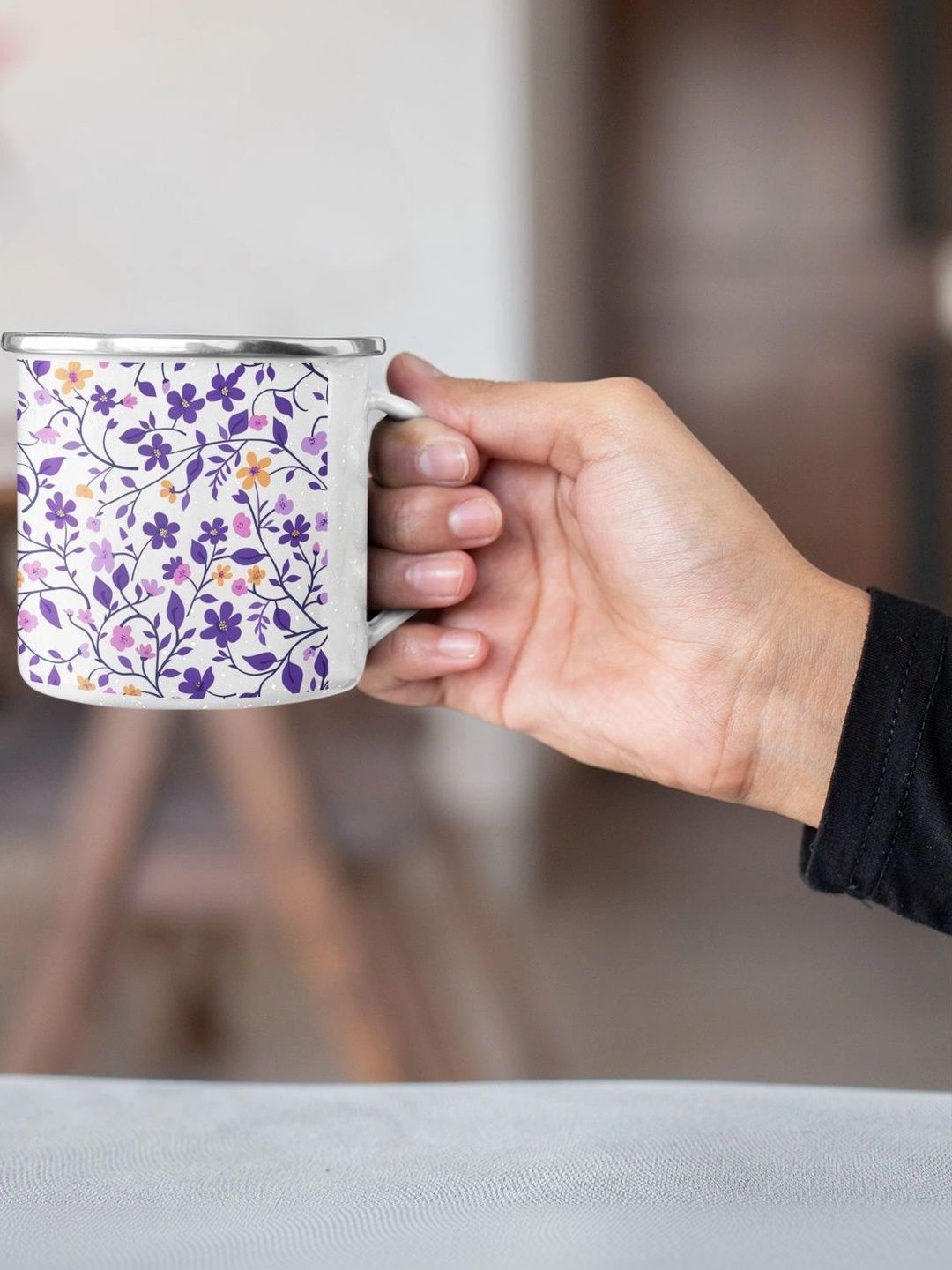 TAJNAN White Floral Printed Stainless Steel Glossy Mugs Set of Cups and Mugs-image-38