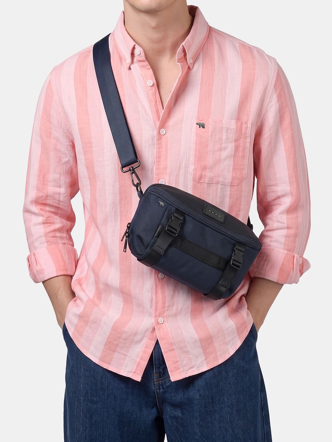 THE BEAR HOUSE Men Textured Nylon Crossbody Sling Bag with Adjustable Shoulder Strap-picture-12
