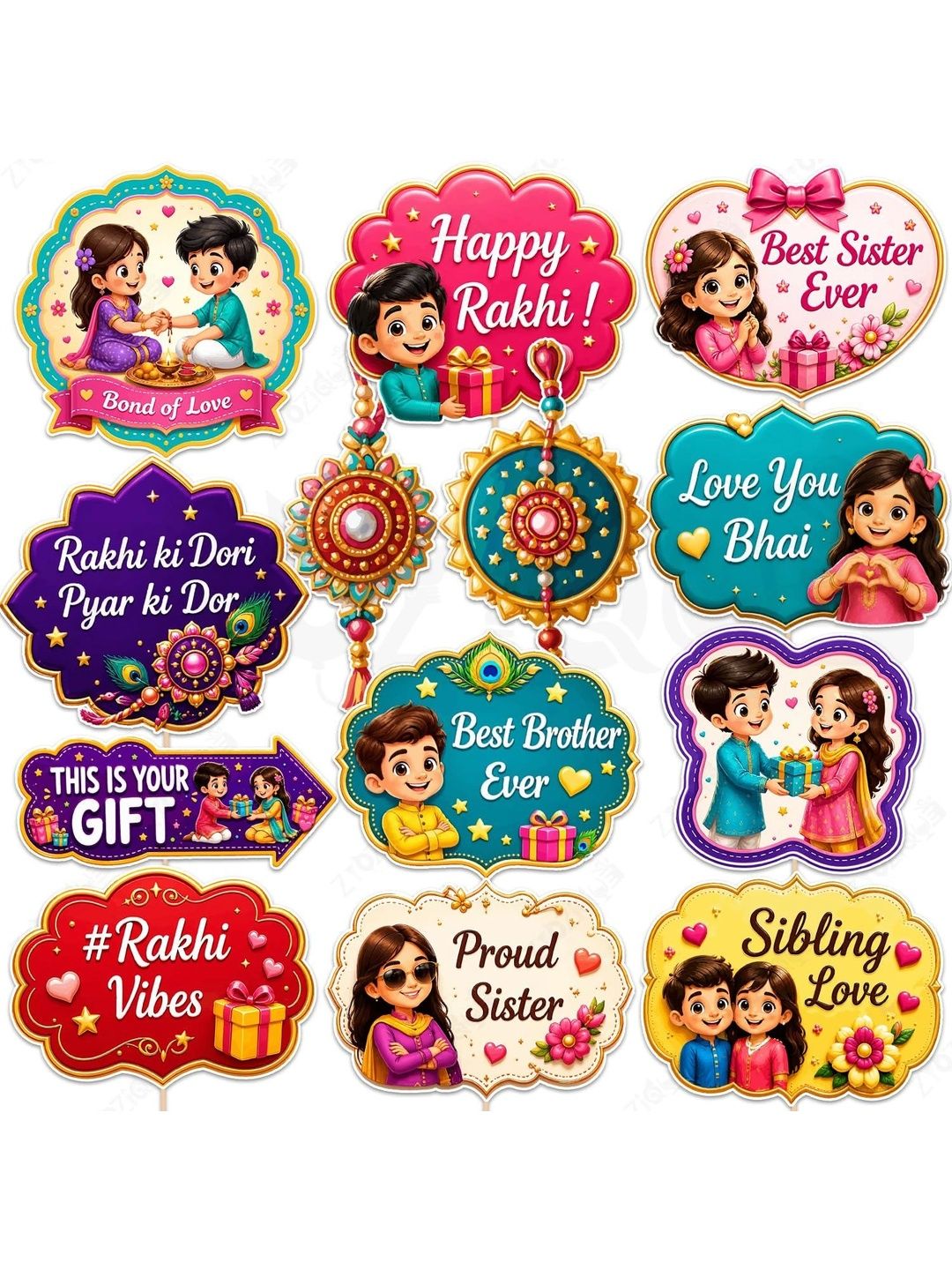ZYOZI 16-Pcs Green & Pink Glossy Reusable Festive Decor - Raksha Bandhan Photo Props Kit-picture-40