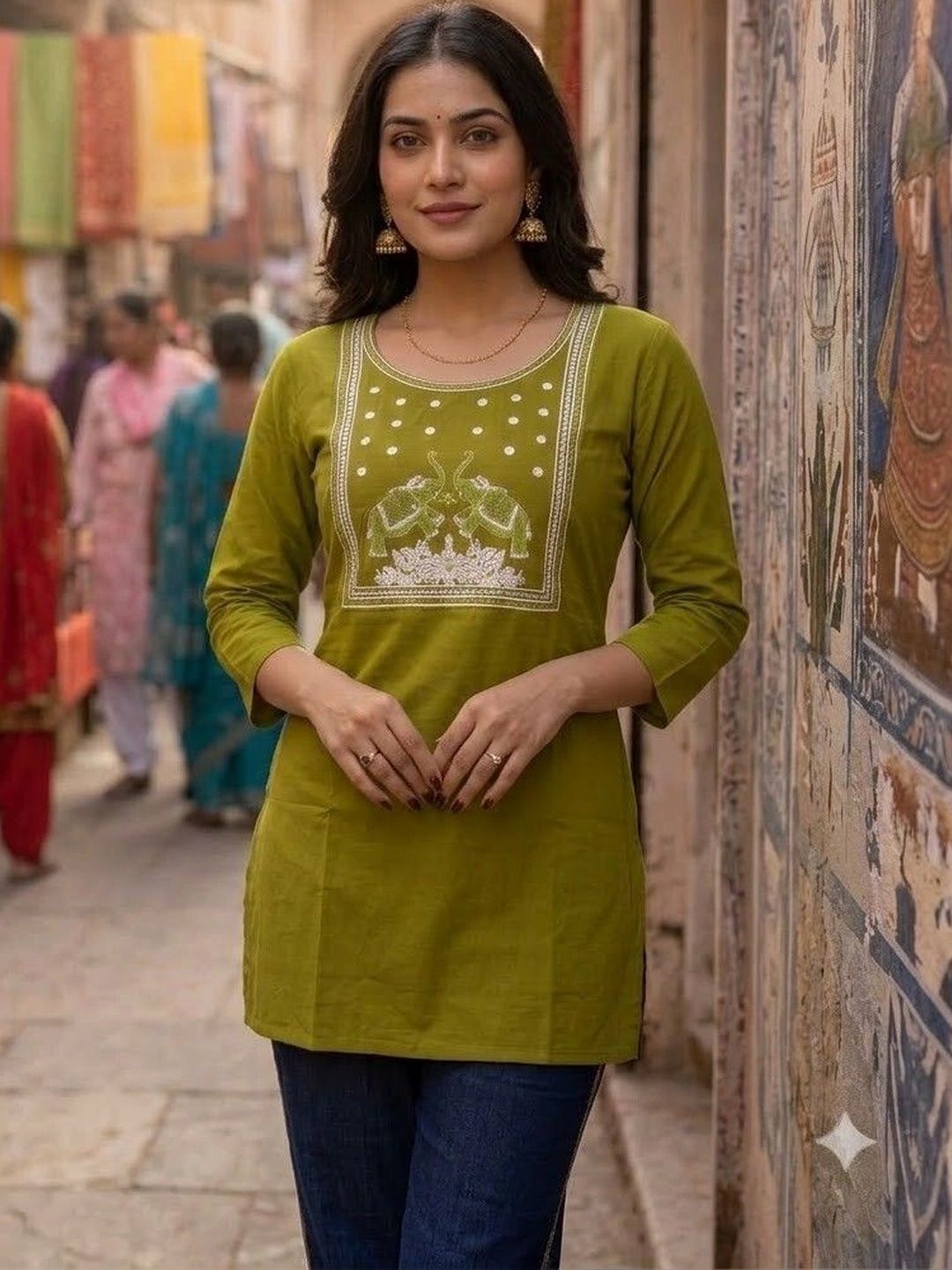 HOUSE OF AXI Ethnic Motifs Embroidered Thread Work Pure Cotton Thread Work Kurti-picture-25